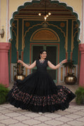 Black printed rayon Nishka designer Anarkali gown