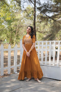 Nitara mustard yellow georgette embroidered Anarkali gown