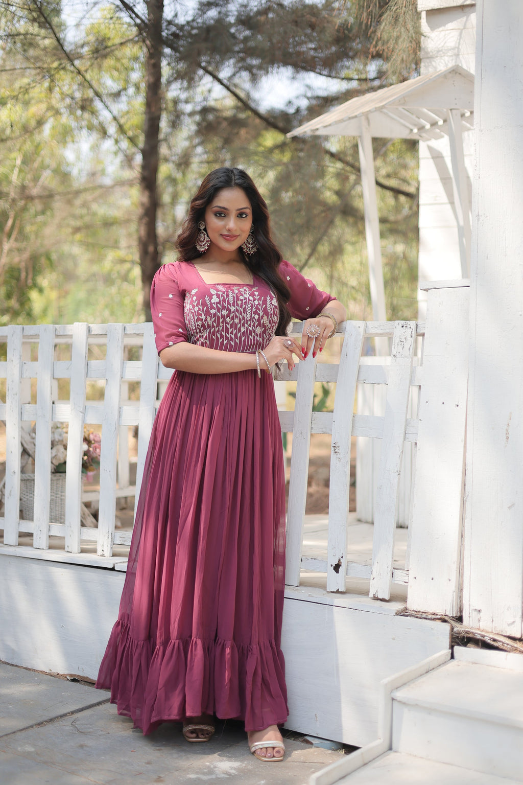 Nitara onion pink georgette embroidered Anarkali gown