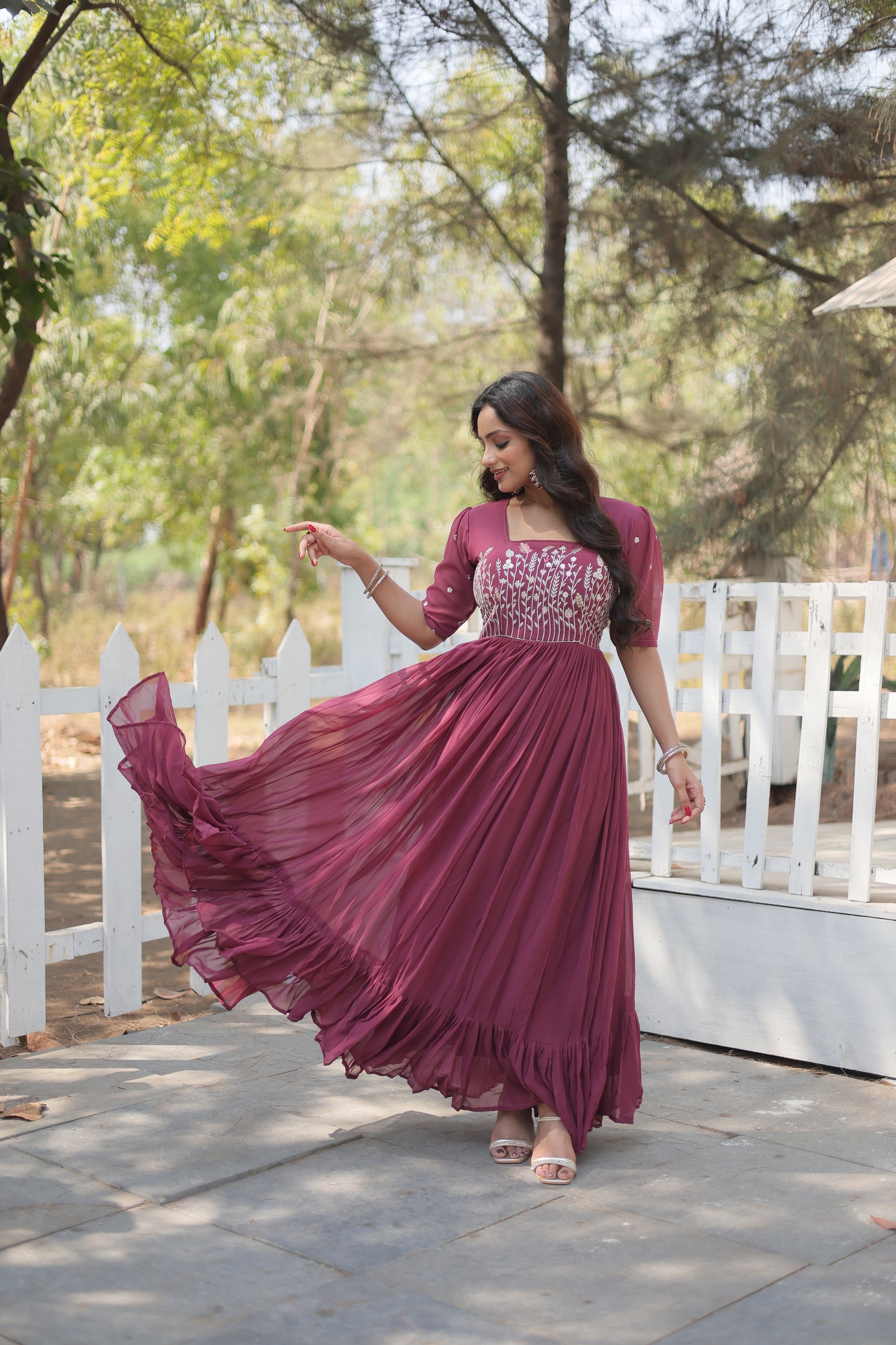 Nitara onion pink georgette embroidered Anarkali gown
