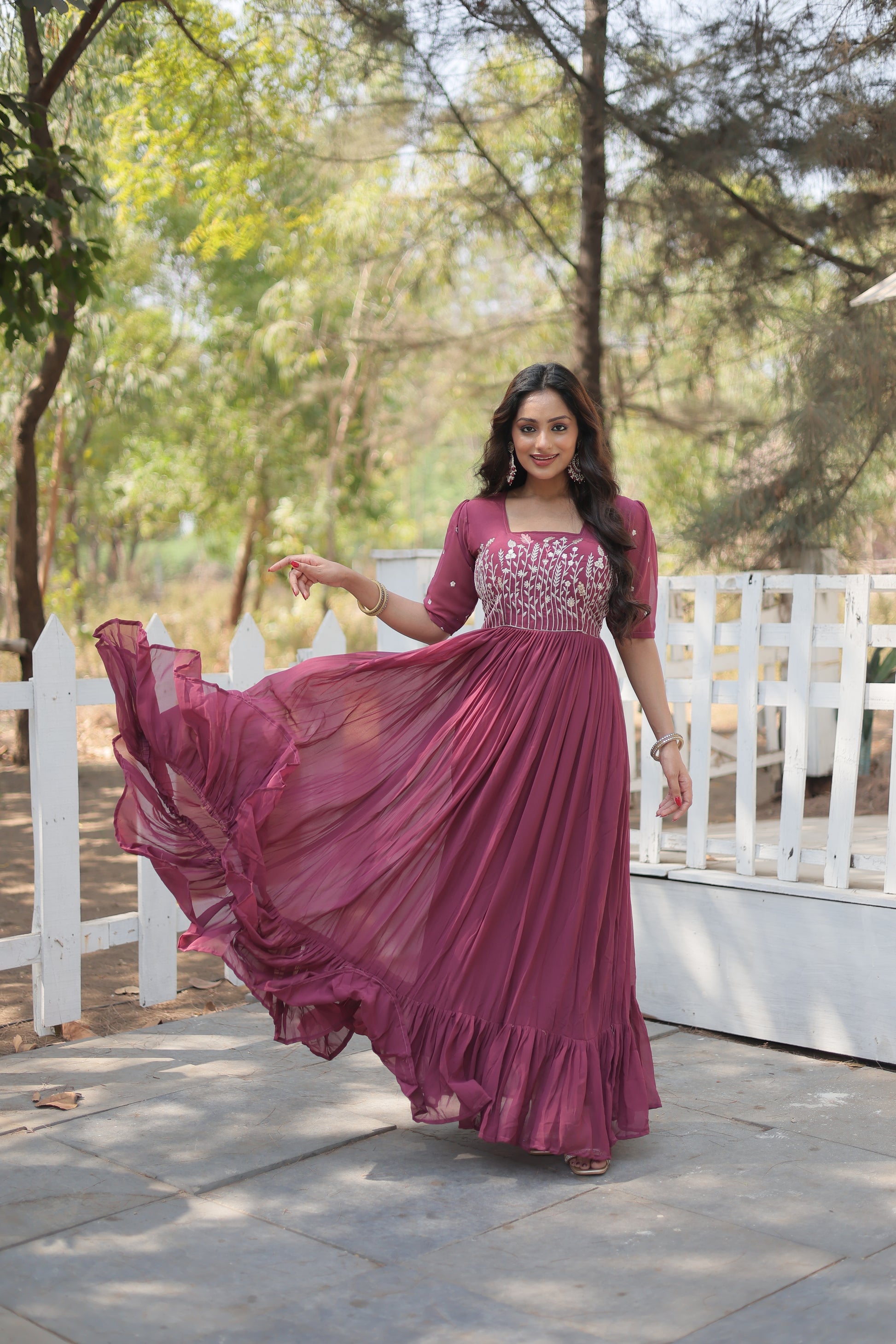 Nitara onion pink georgette embroidered Anarkali gown