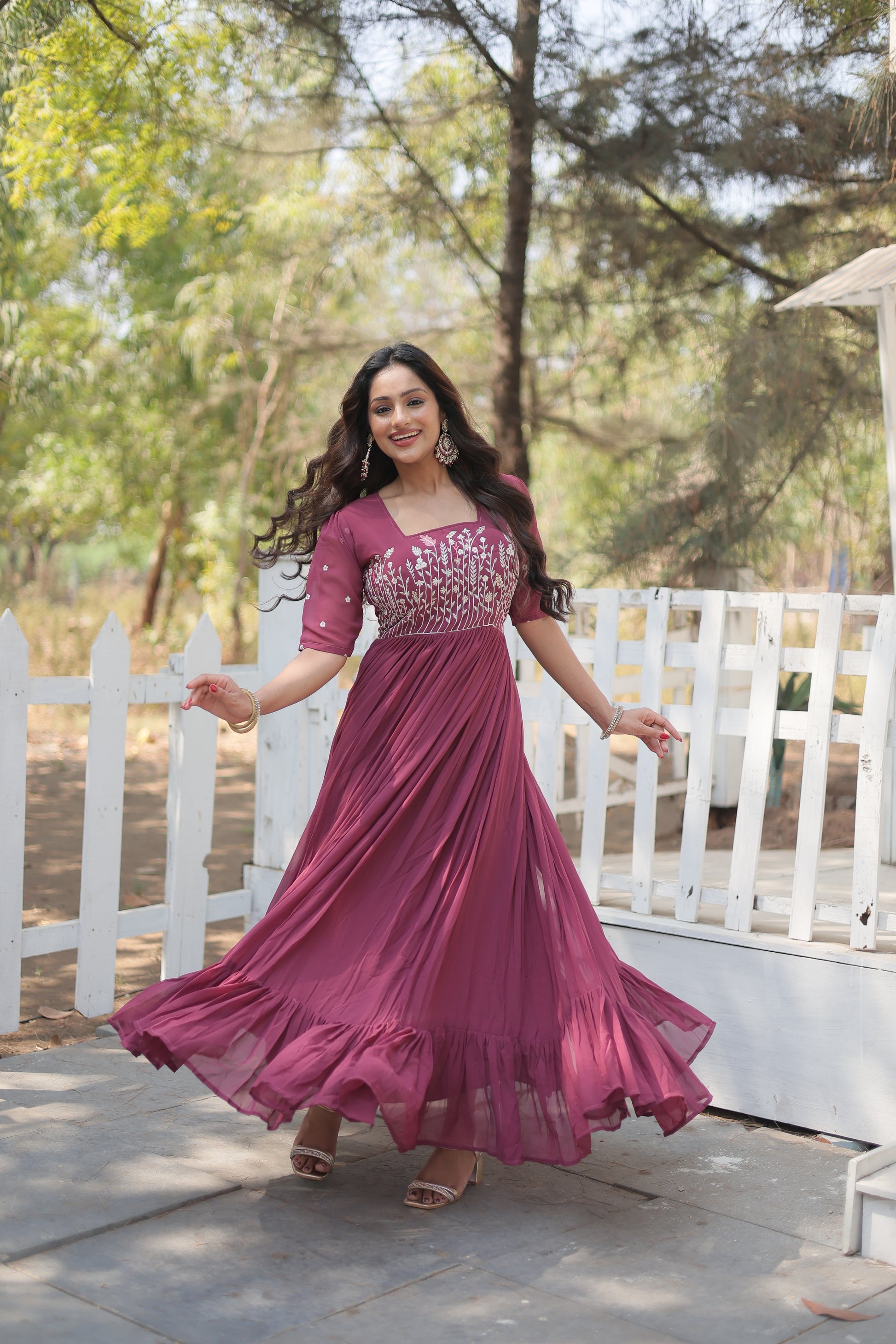 Nitara onion pink georgette embroidered Anarkali gown