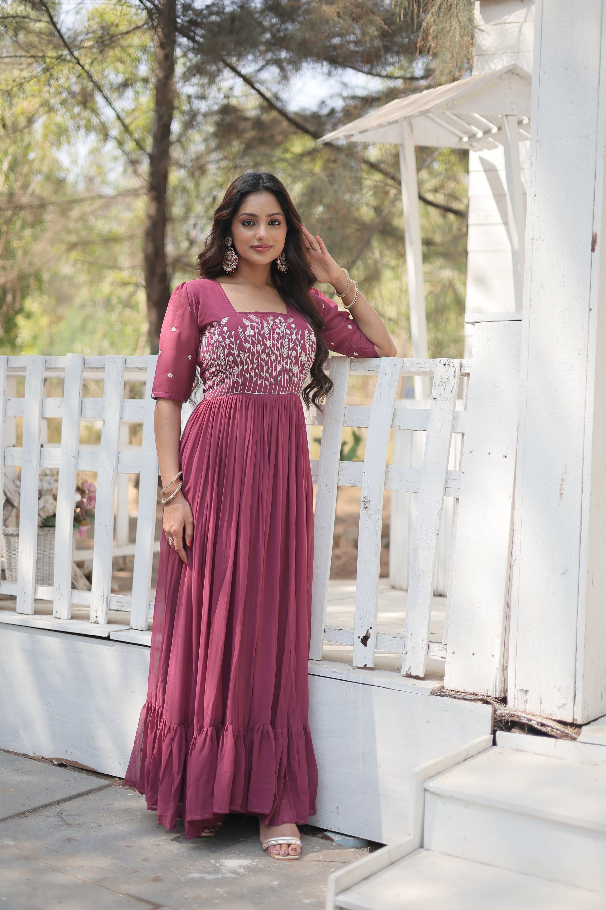 Nitara onion pink georgette embroidered Anarkali gown
