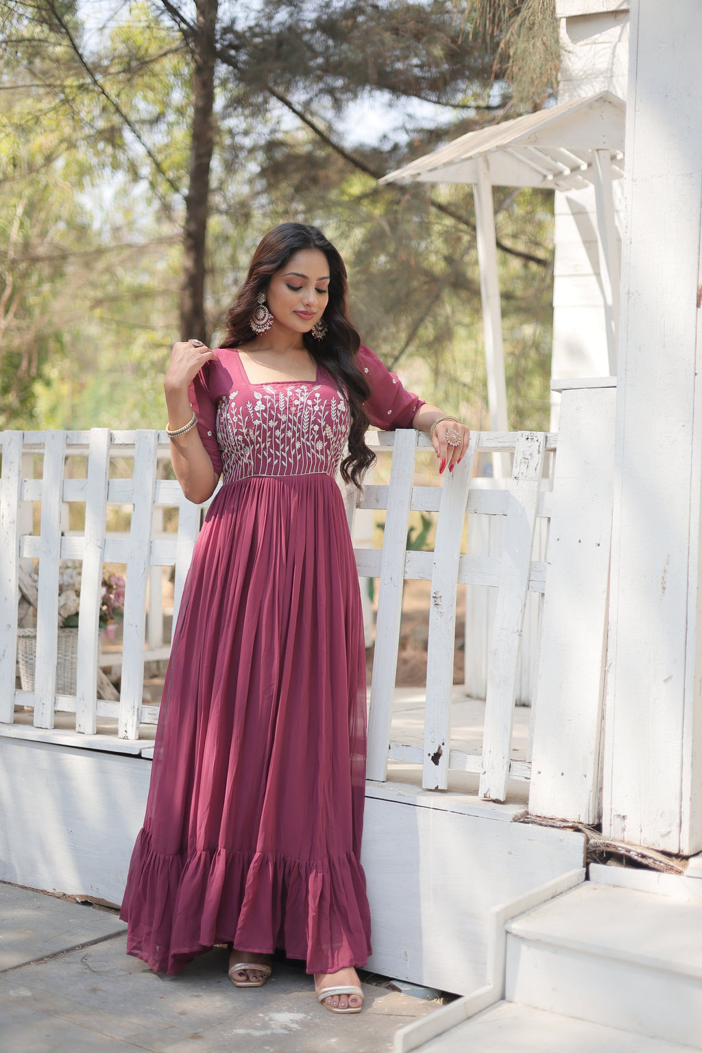 Nitara onion pink georgette embroidered Anarkali gown
