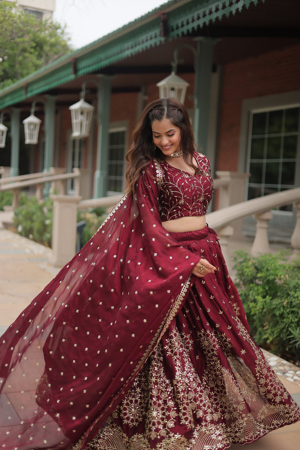 Maroon Rangoli silk embroidered Nithya designer lehenga
