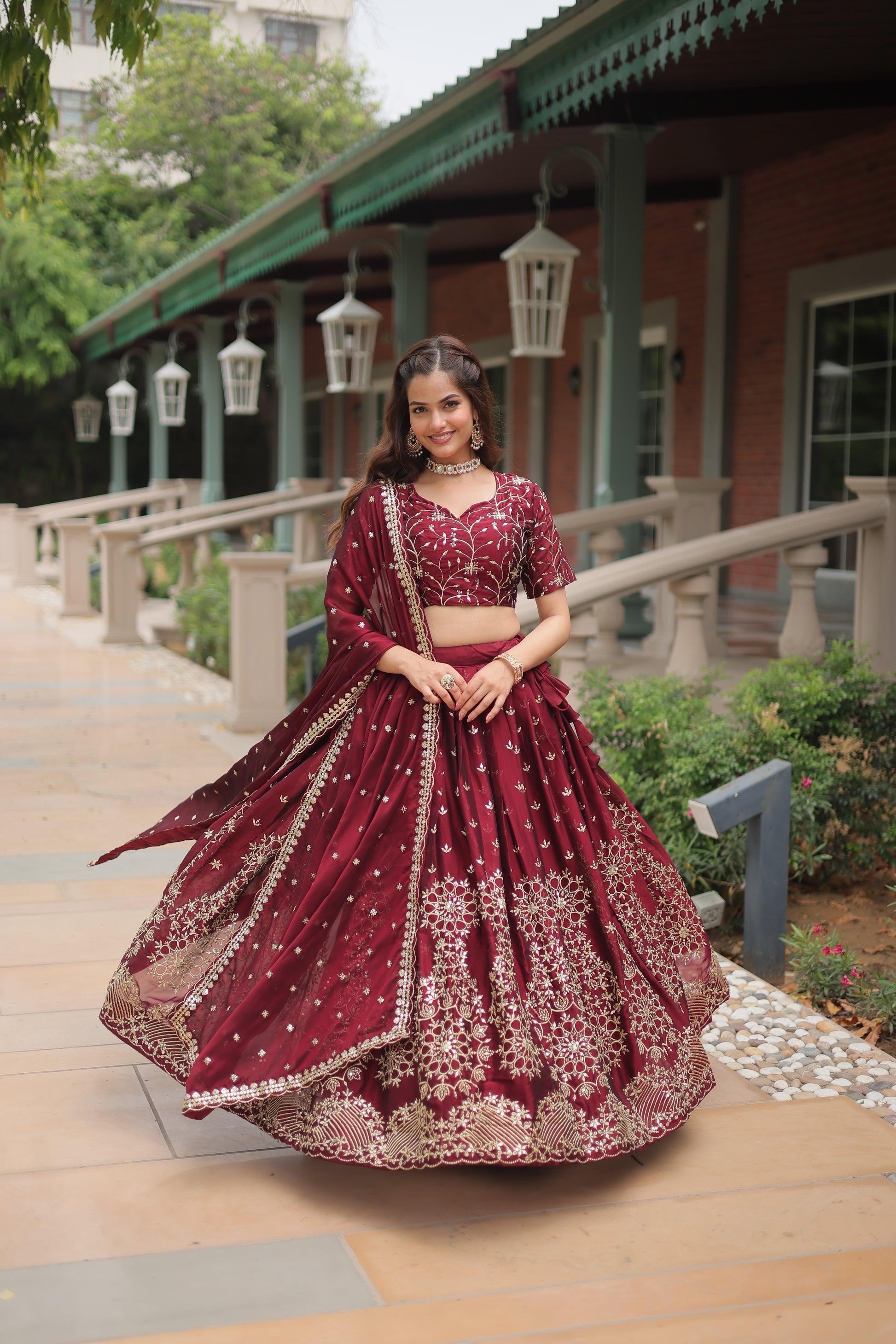 Maroon Rangoli silk embroidered Nithya designer lehenga