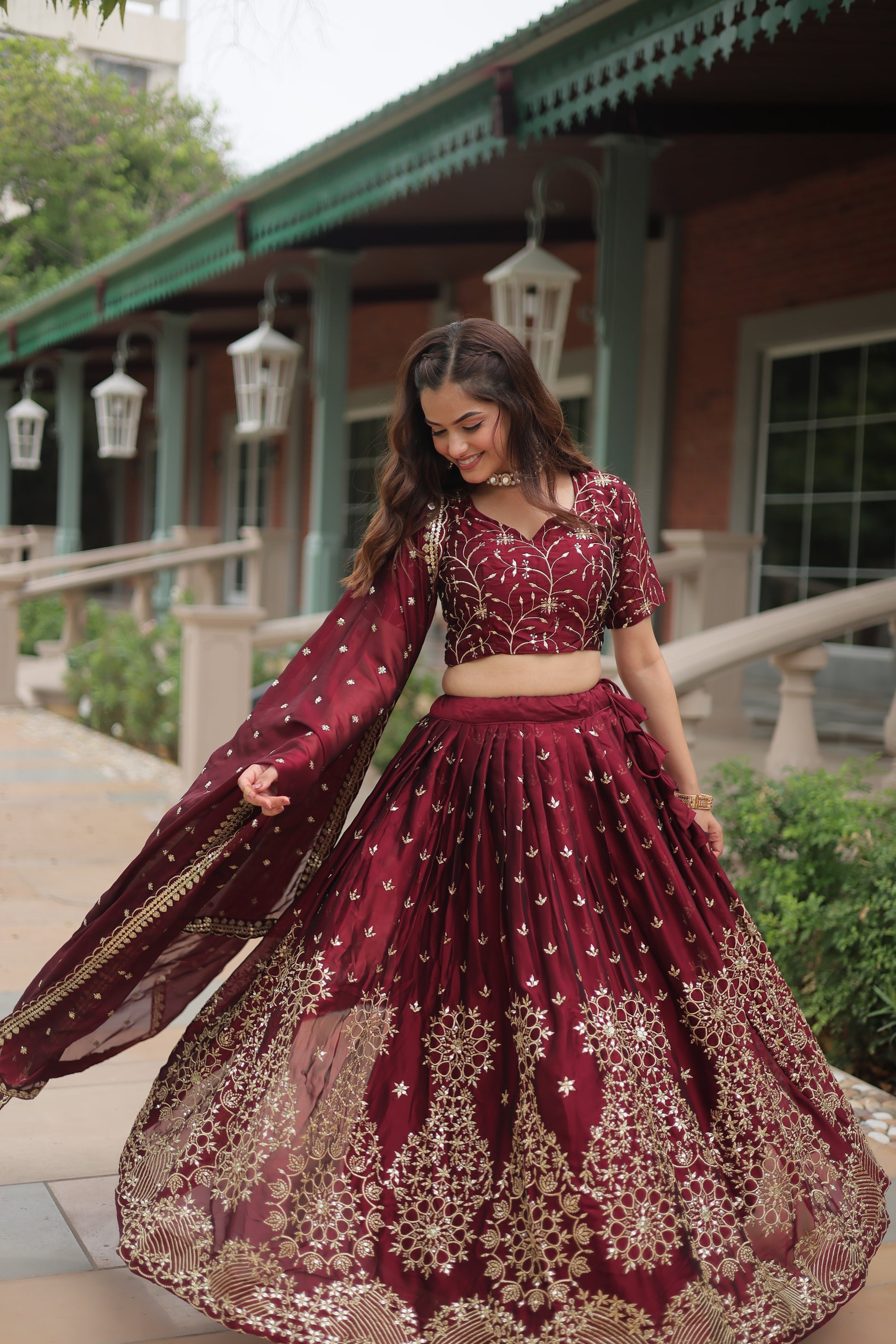 Maroon Rangoli silk embroidered Nithya designer lehenga