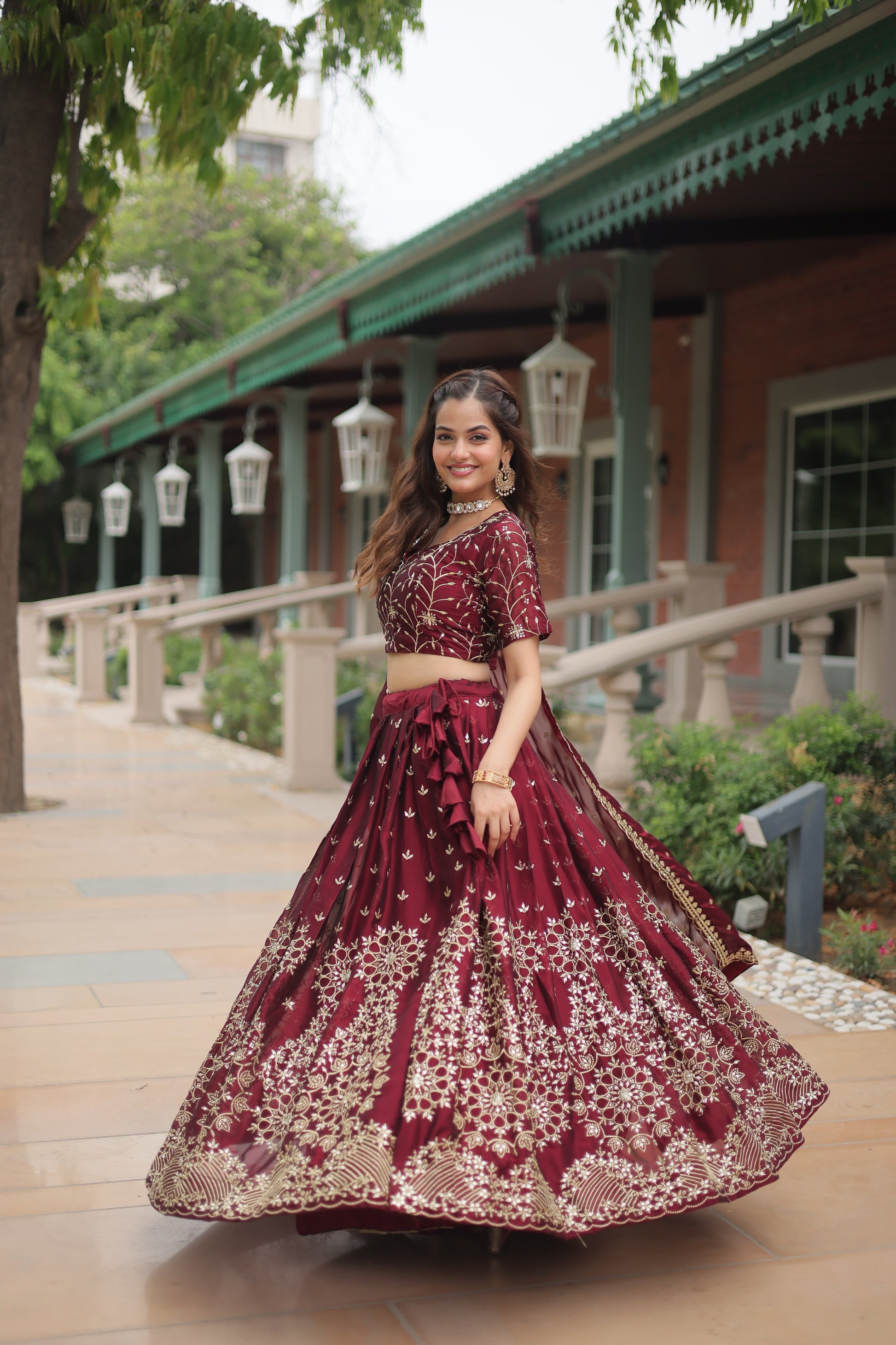 Maroon Rangoli silk embroidered Nithya designer lehenga