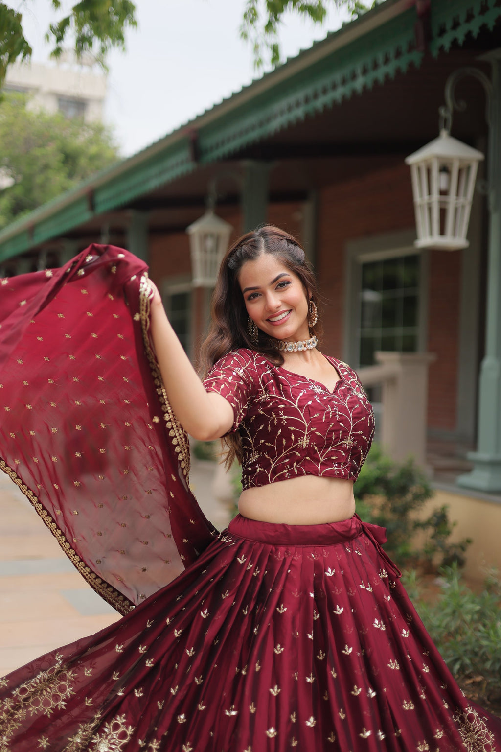 Maroon Rangoli silk embroidered Nithya designer lehenga