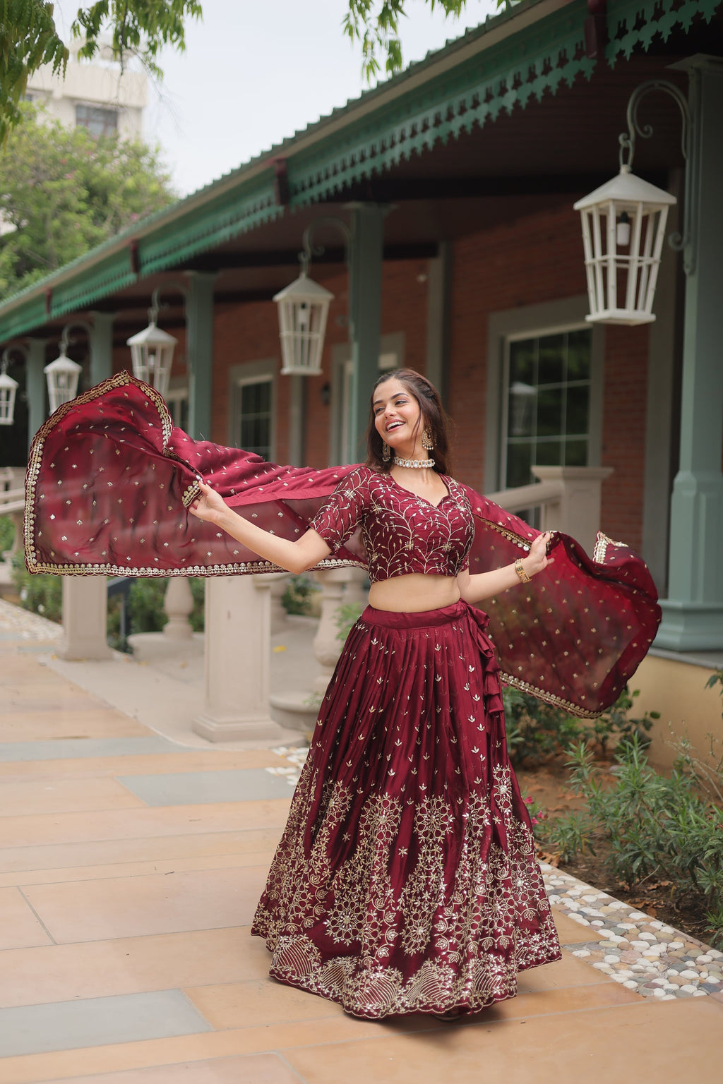 Maroon Rangoli silk embroidered Nithya designer lehenga
