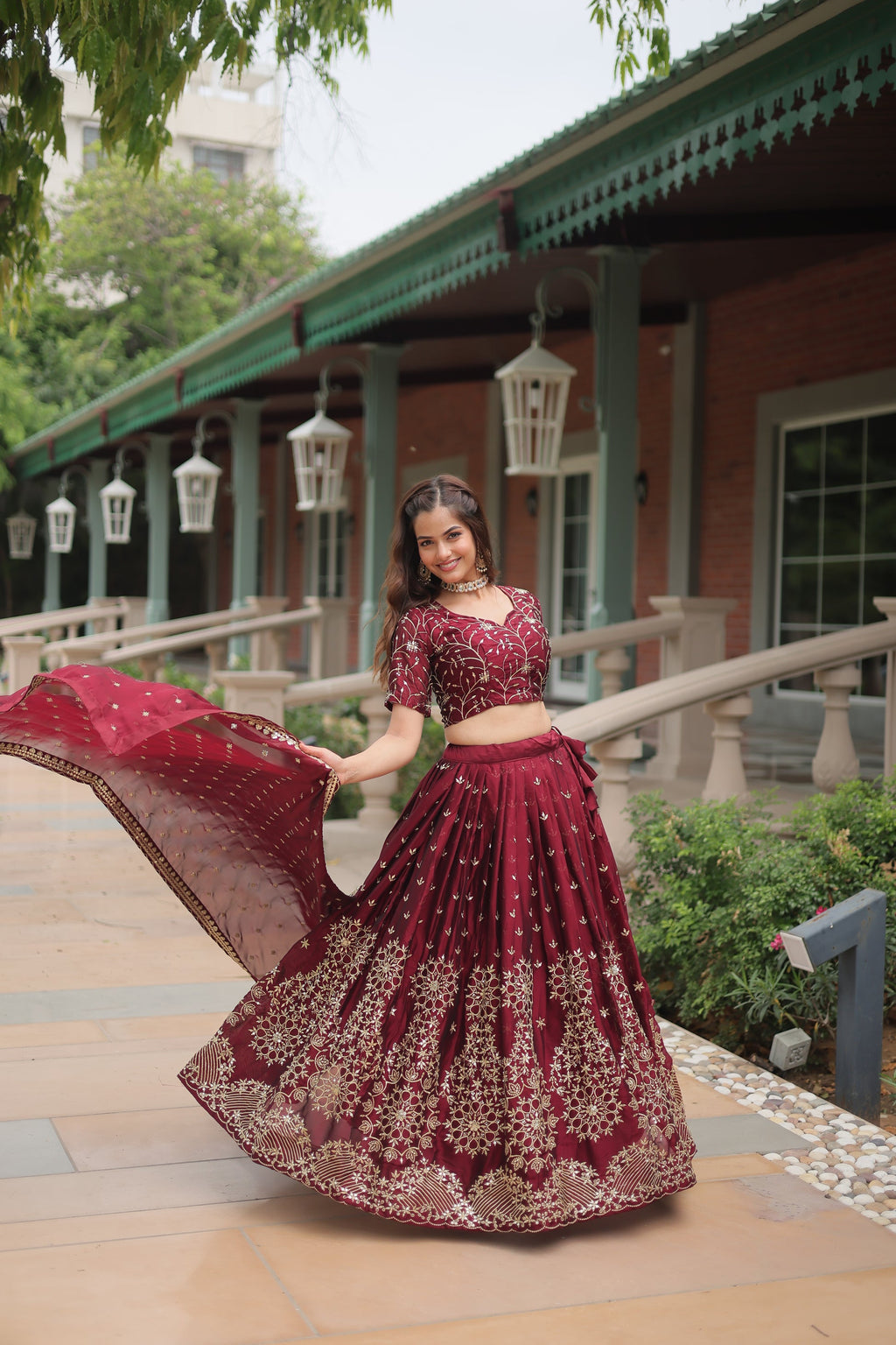 Maroon Rangoli silk embroidered Nithya designer lehenga
