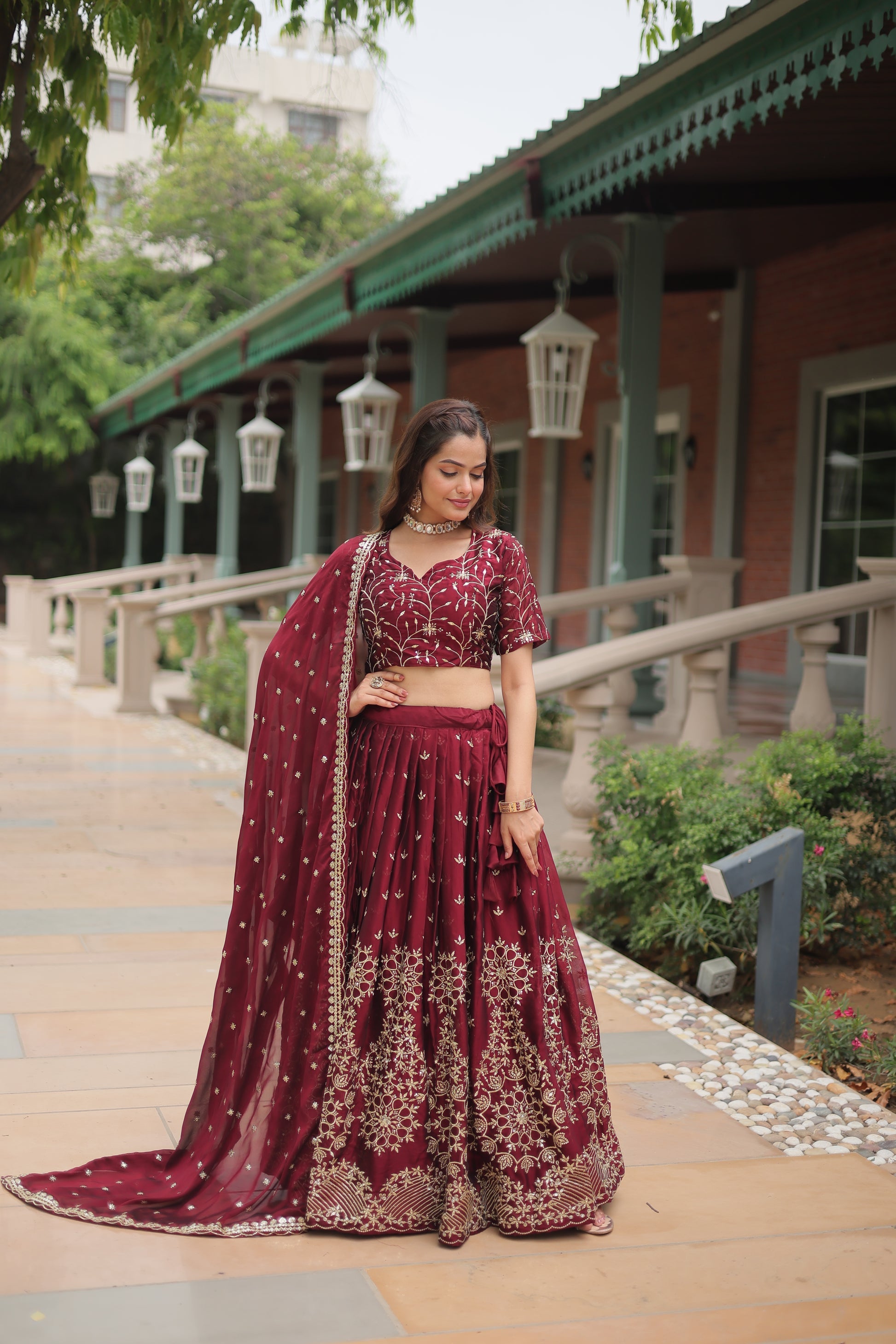 Maroon Rangoli silk embroidered Nithya designer lehenga