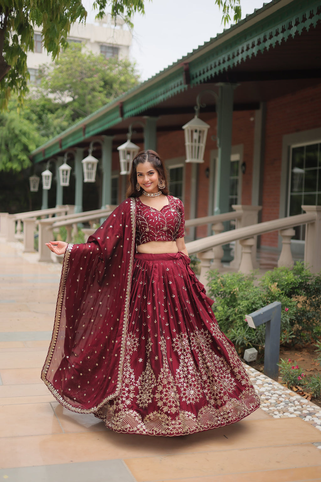 Maroon Rangoli silk embroidered Nithya designer lehenga
