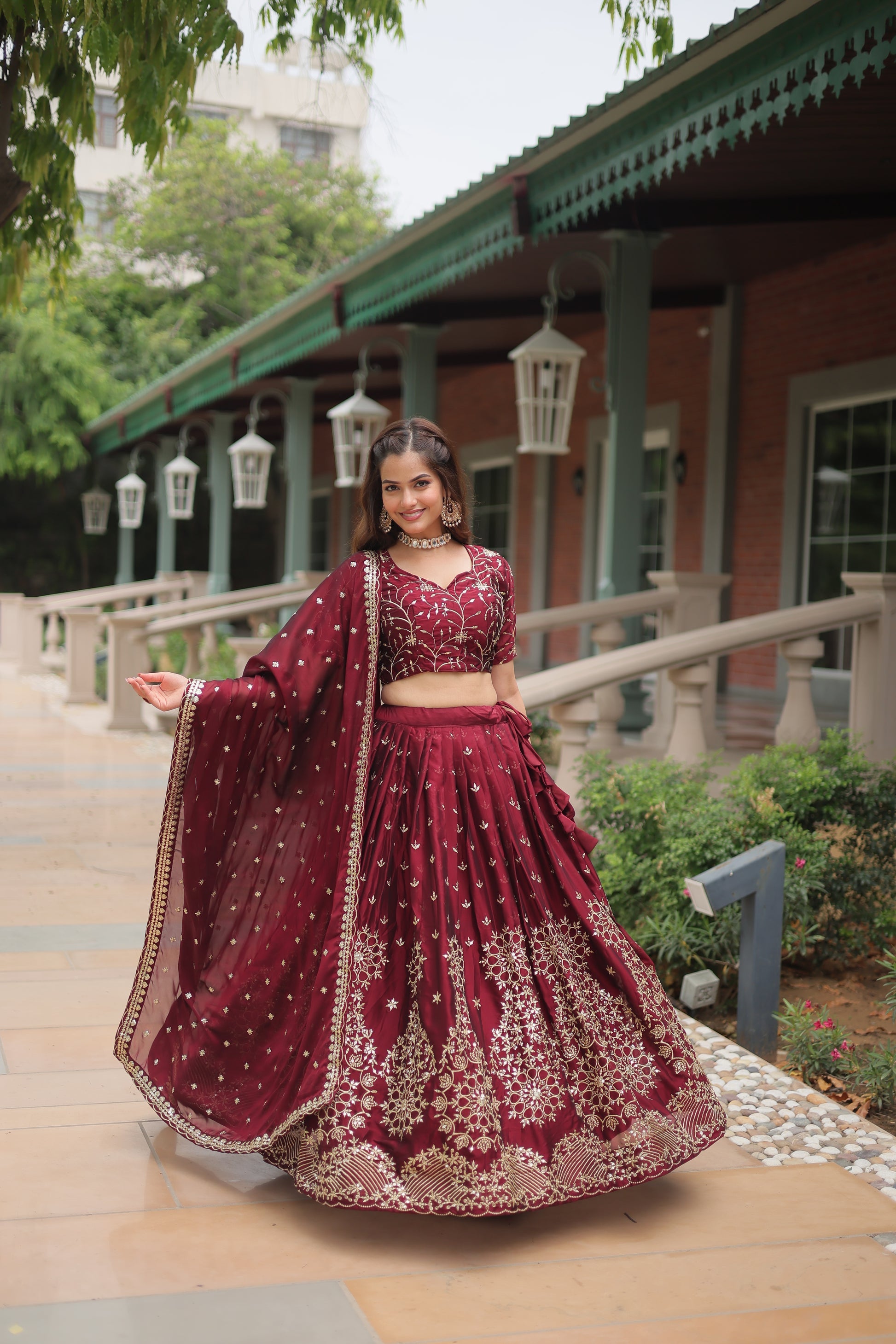 Maroon Rangoli silk embroidered Nithya designer lehenga