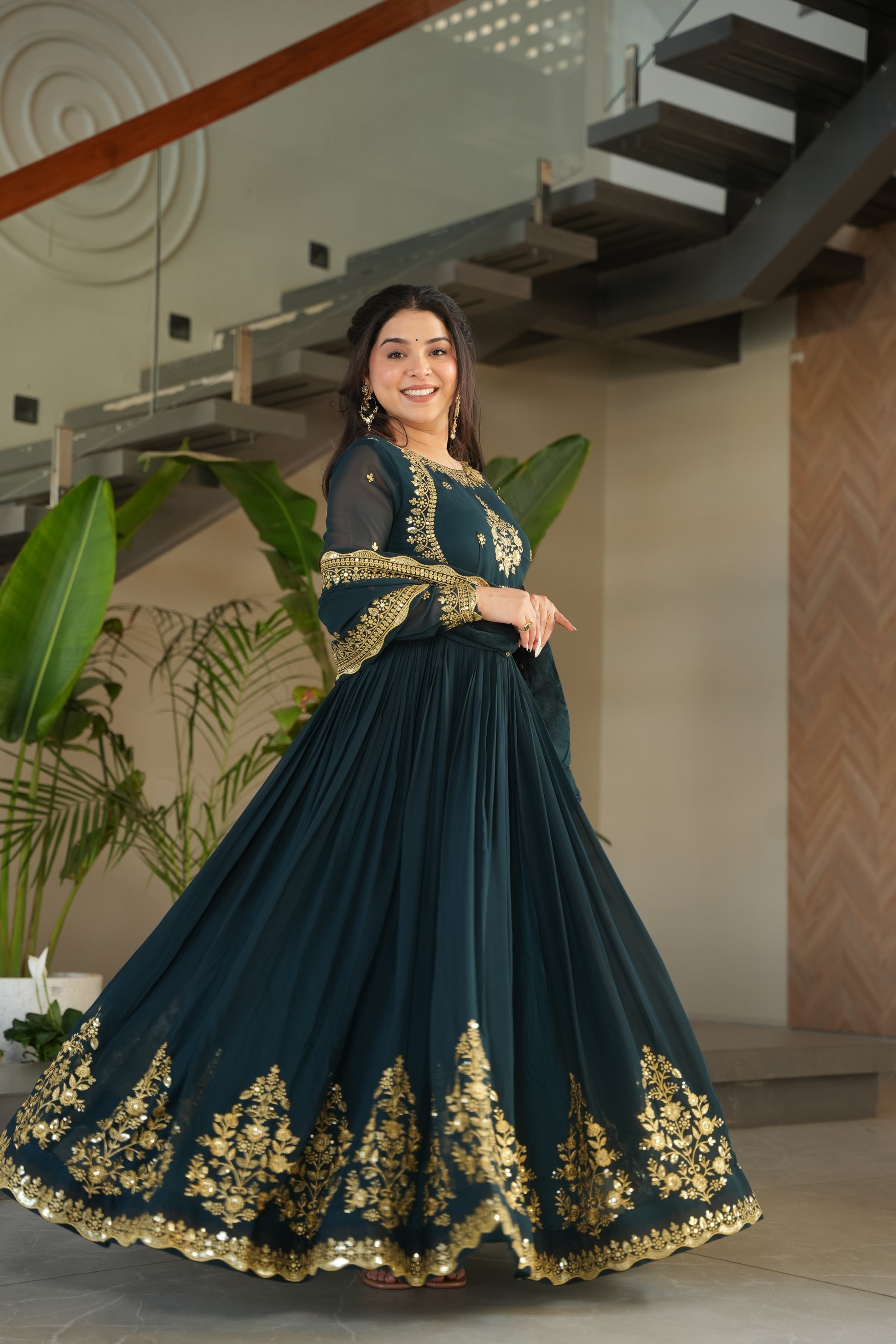 Nityashree Rama Embroidered Anarkali Gown Set
