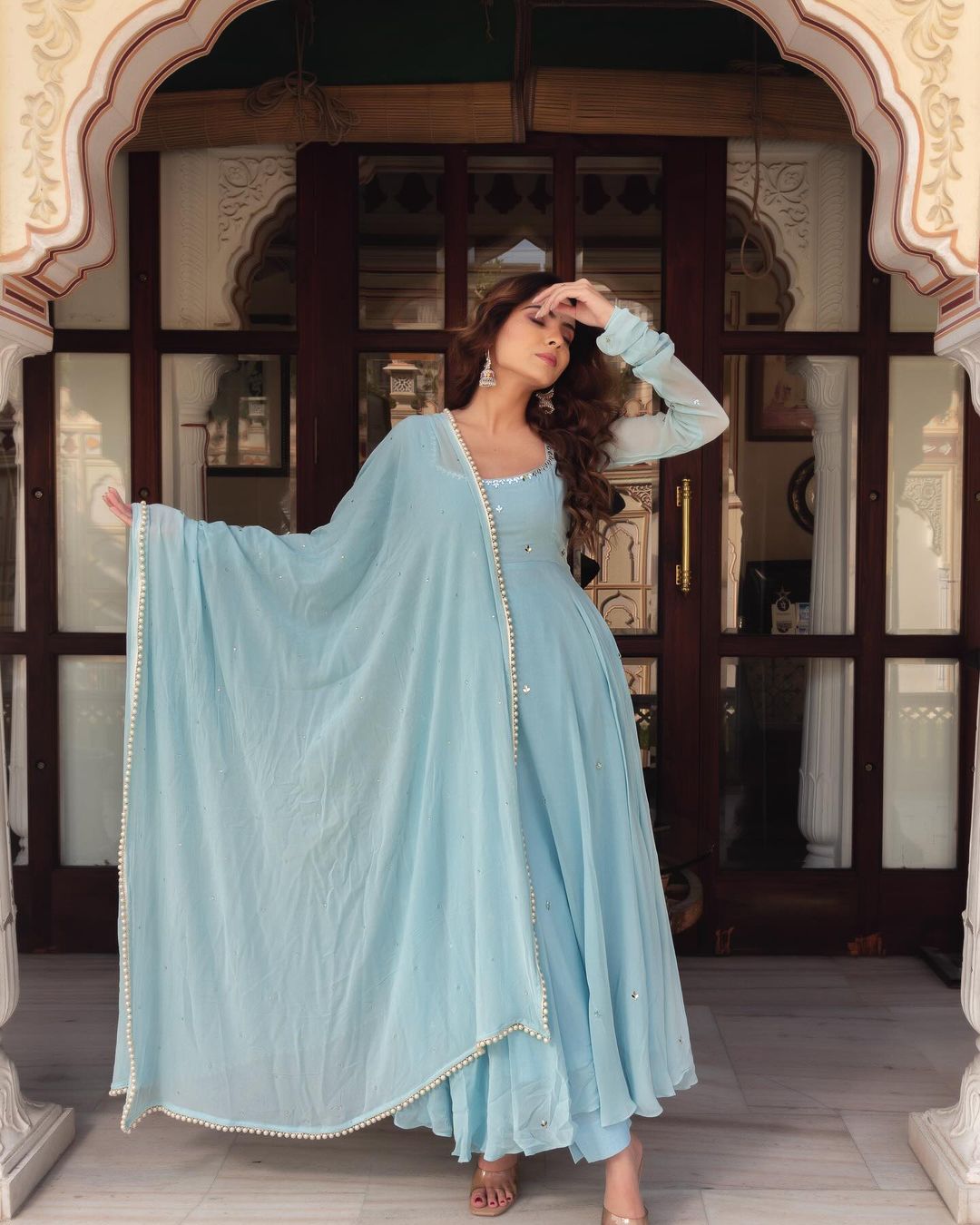 Niya sky blue georgette embroidered Anarkali suit set