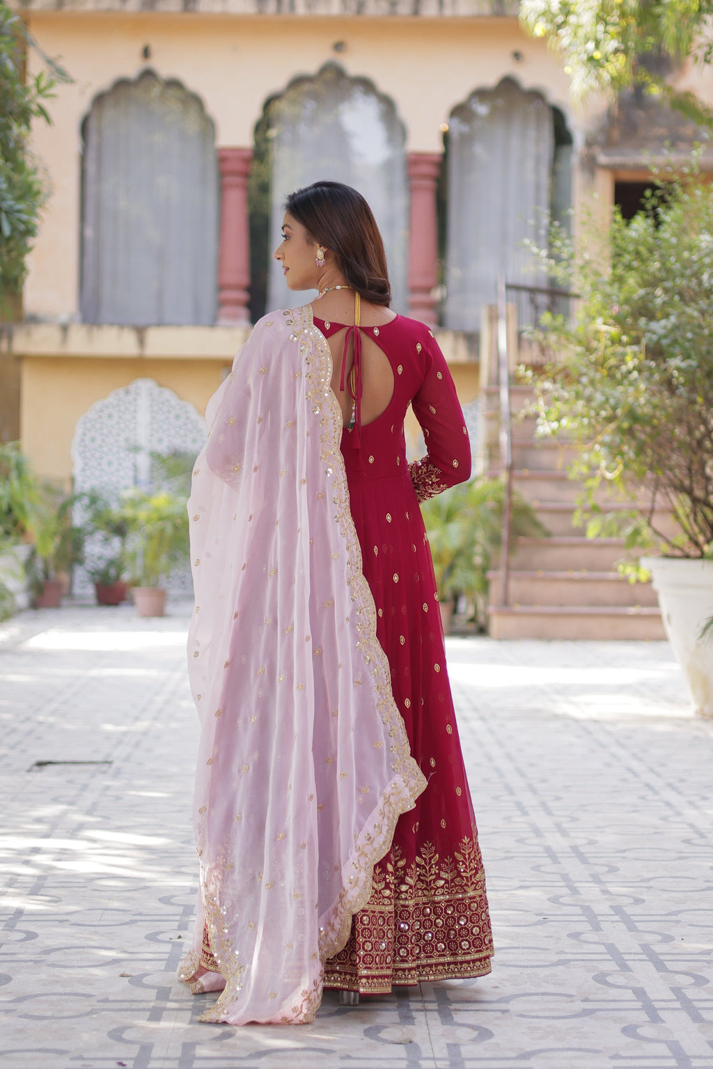 Nyasa Pink Georgette Embroidered Anarkali Gown Set