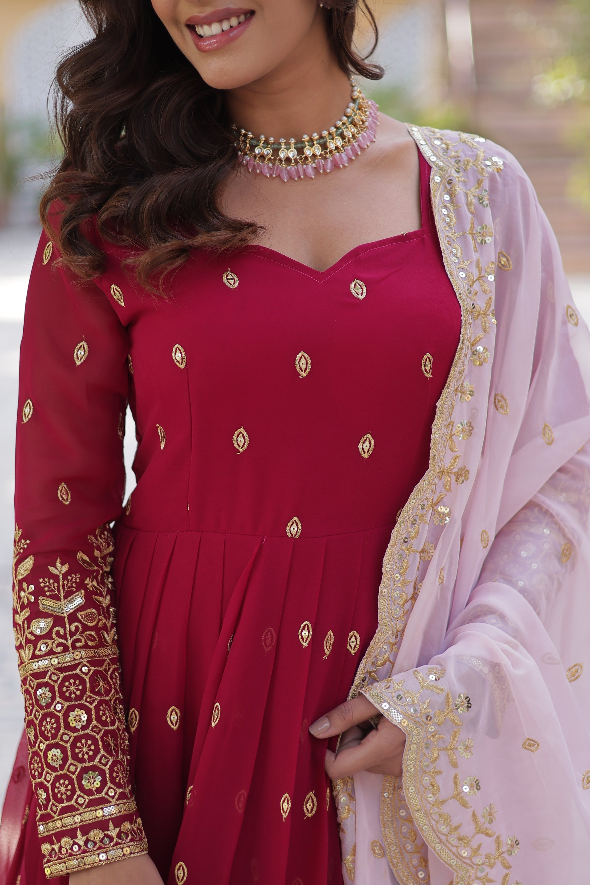 Nyasa Pink Georgette Embroidered Anarkali Gown Set