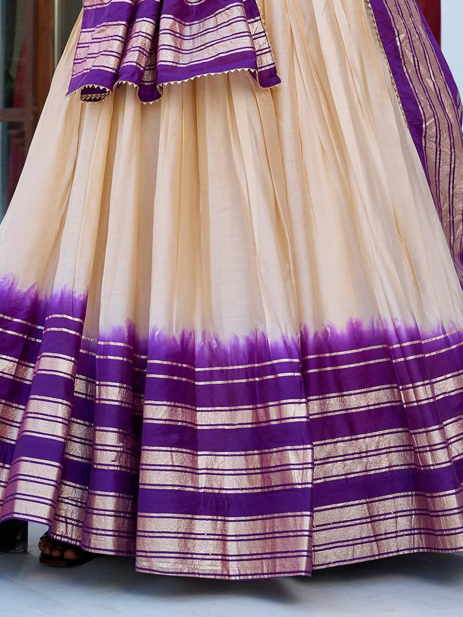 Off-White Pure Chanderi Zari Weaving Lehenga Choli with Dupatta