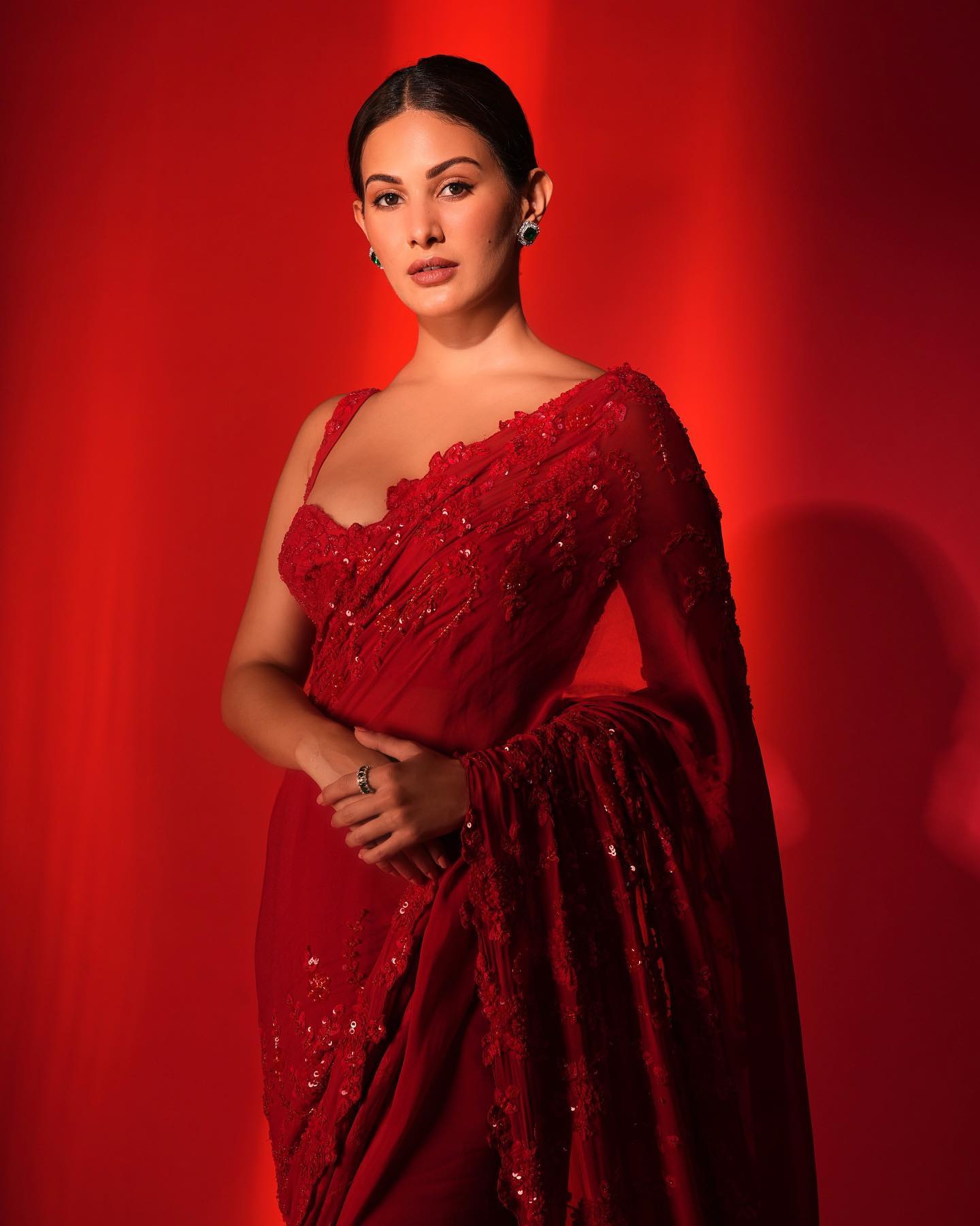 Opulent Red Embroidered Georgette Saree