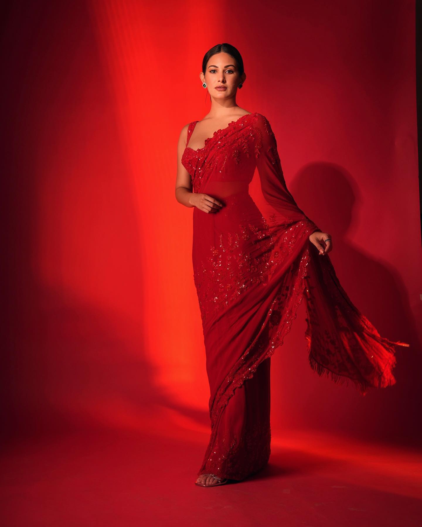 Opulent Red Embroidered Georgette Saree