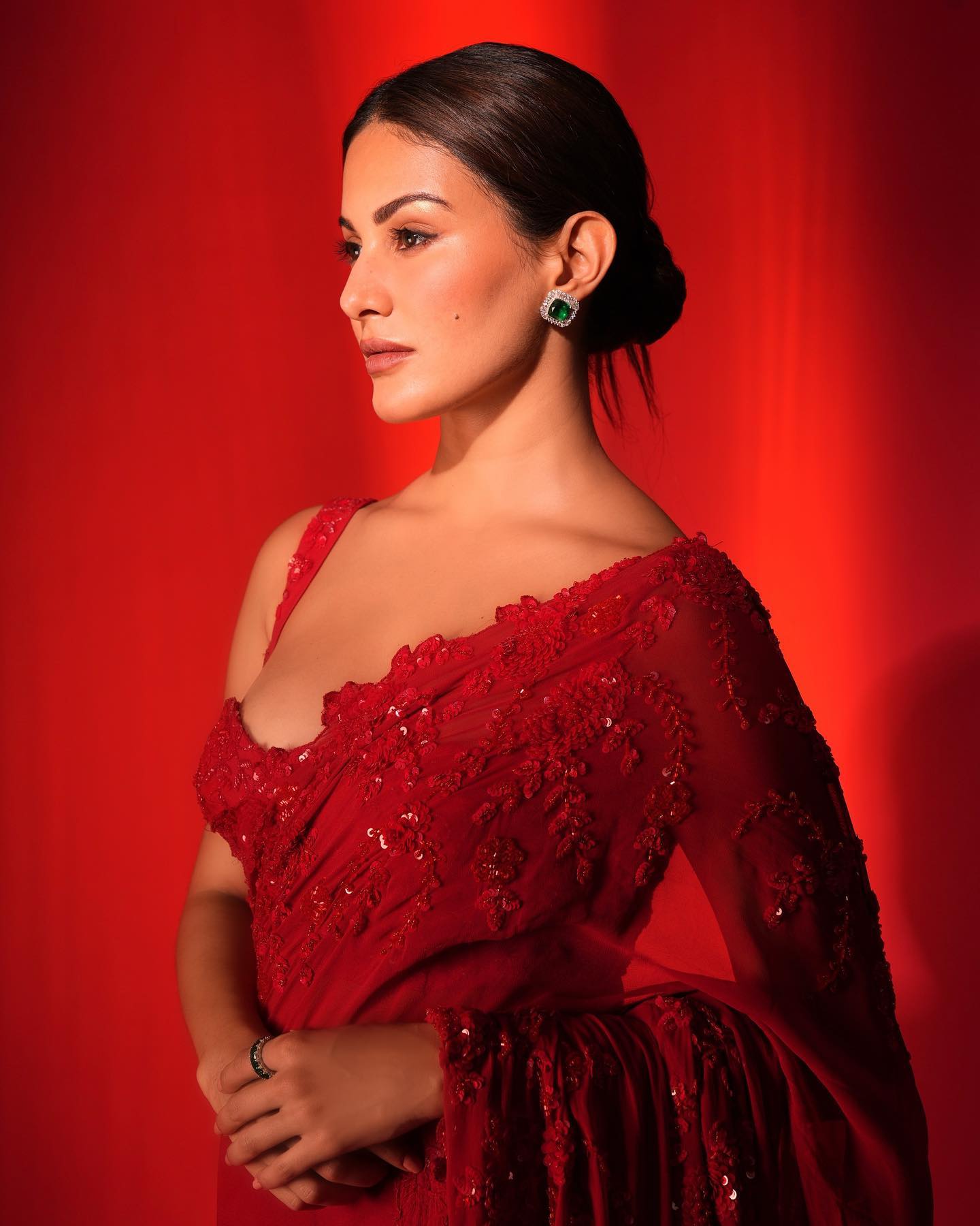 Opulent Red Embroidered Georgette Saree