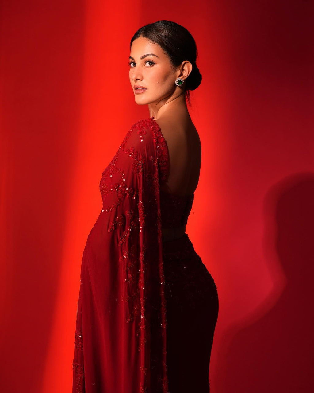 Opulent Red Embroidered Georgette Saree