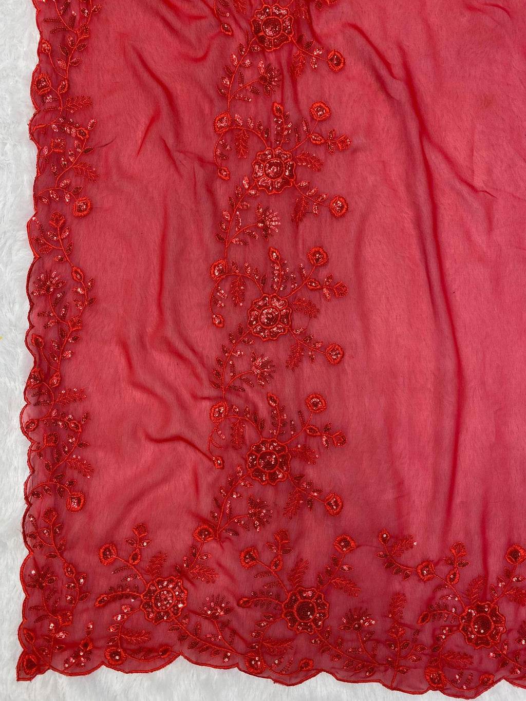 Opulent Red Embroidered Georgette Saree