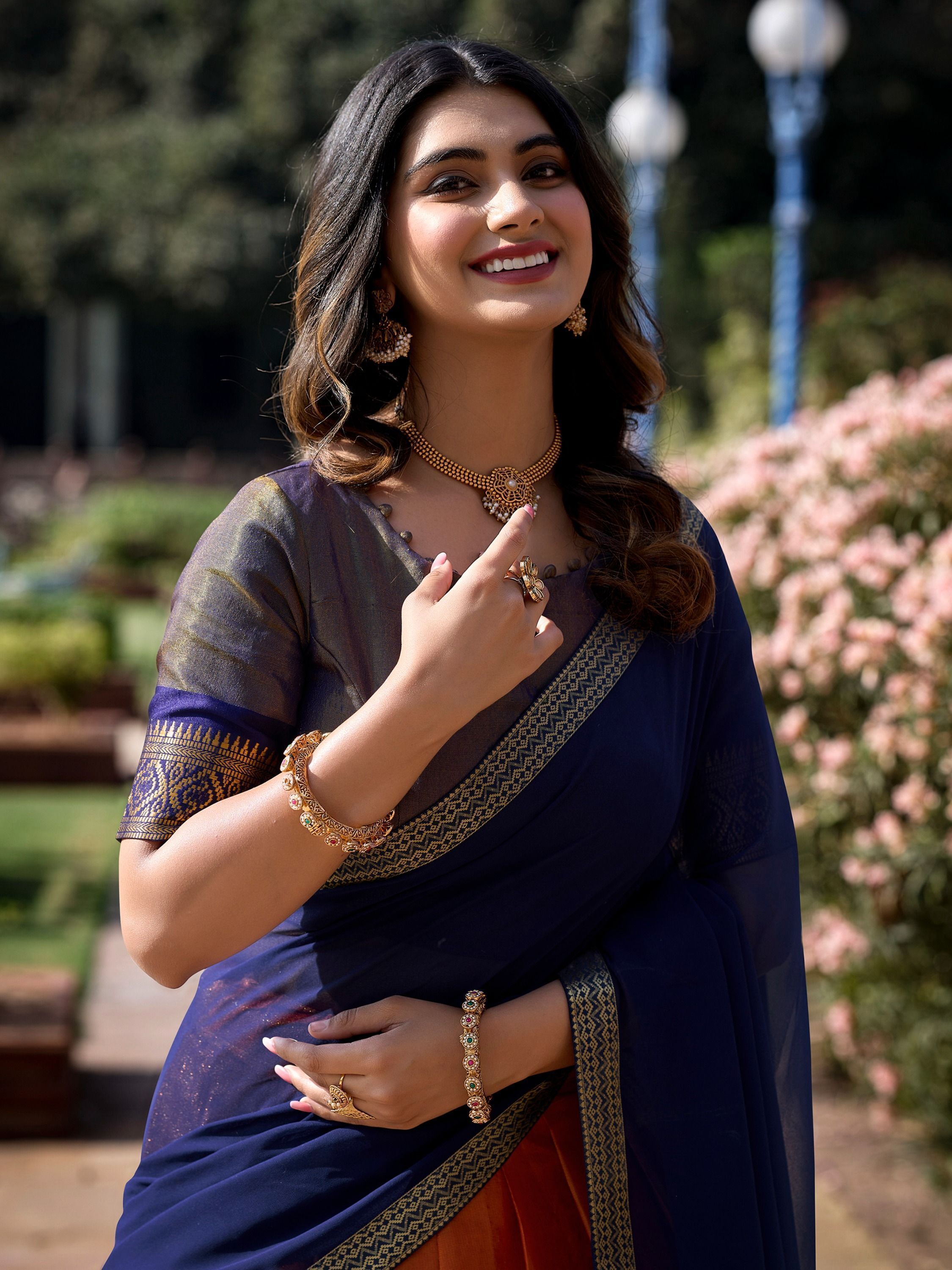 Orange Kanchipuram Silk Zari Weaving Work Traditional Lehenga Choli