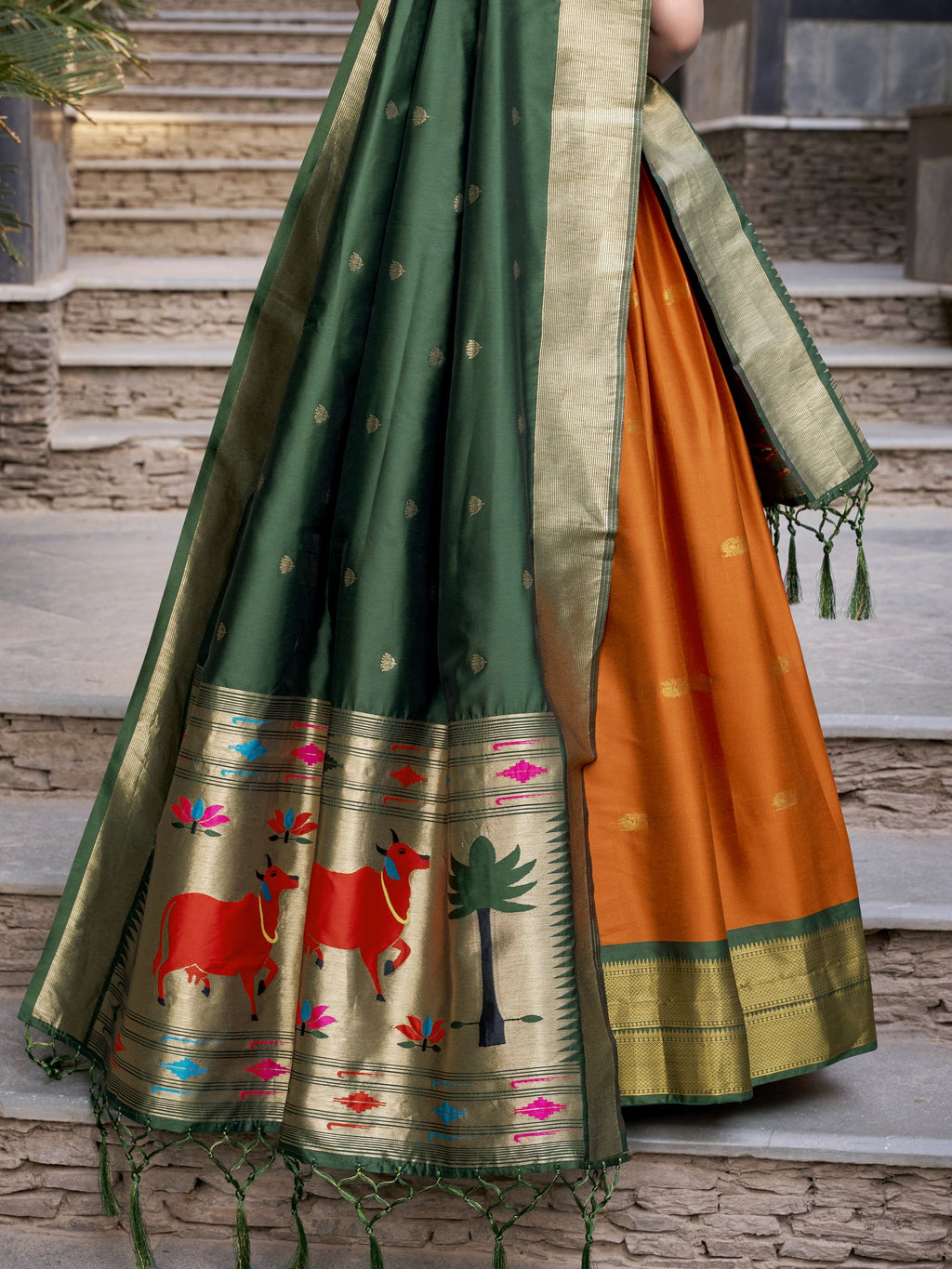 Sayli Orange Paithani Jacquard Silk Lehenga Choli with Zari Weaving Work