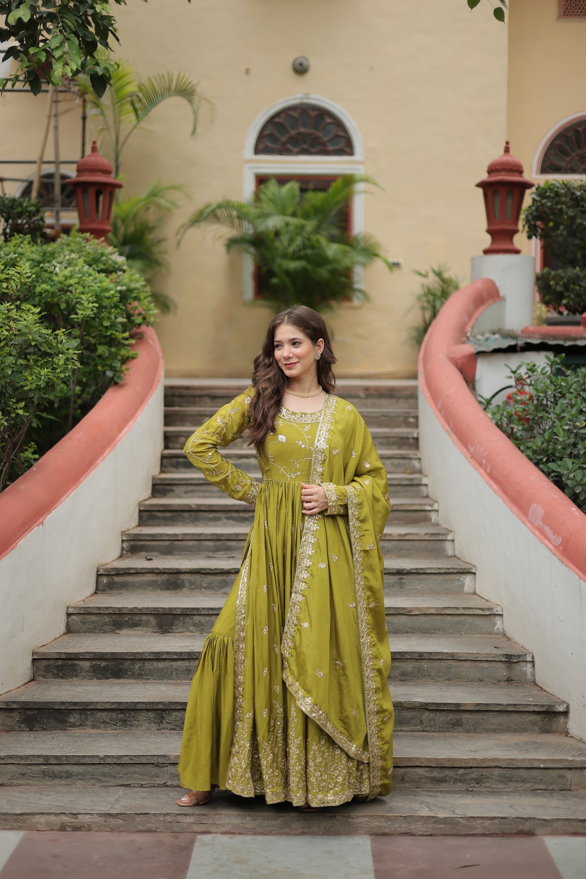 Paridhi Parrot Green Georgette Embroidered Kurti Sharara Set