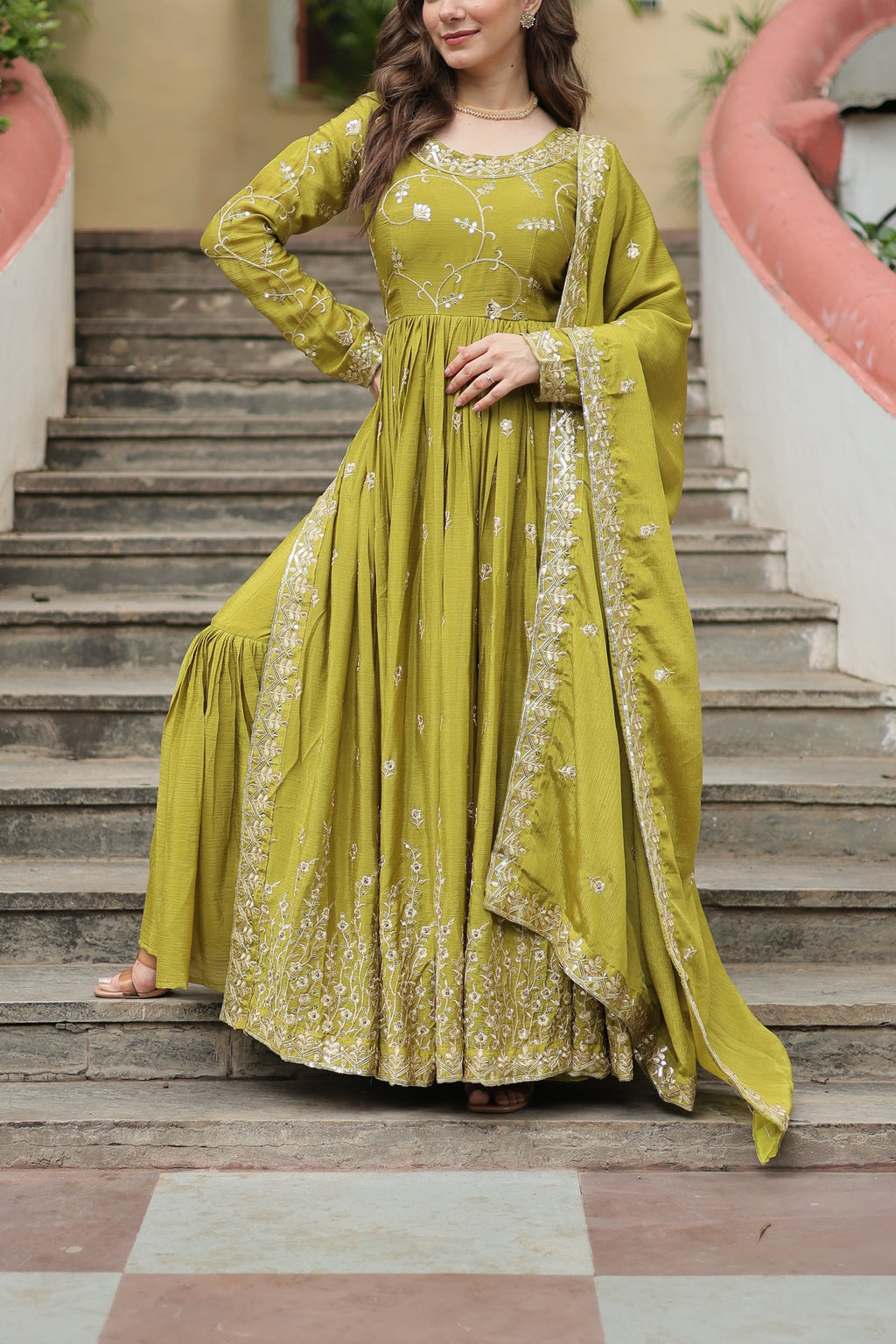 Paridhi Parrot Green Georgette Embroidered Kurti Sharara Set