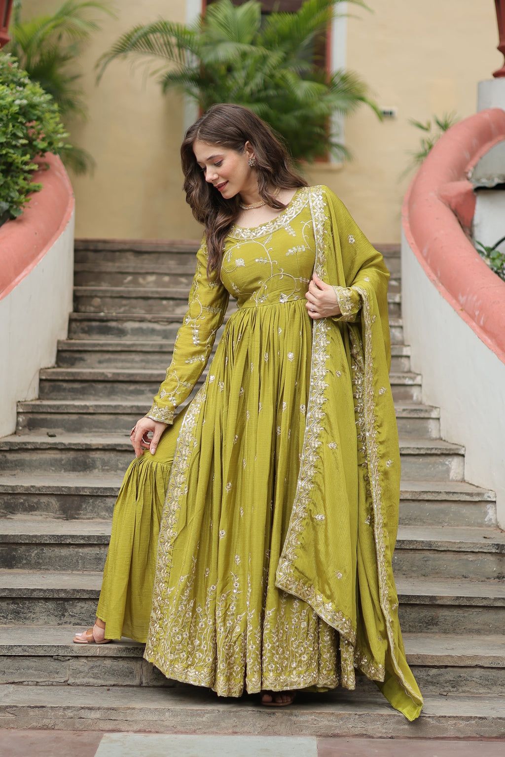 Paridhi Parrot Green Georgette Embroidered Kurti Sharara Set