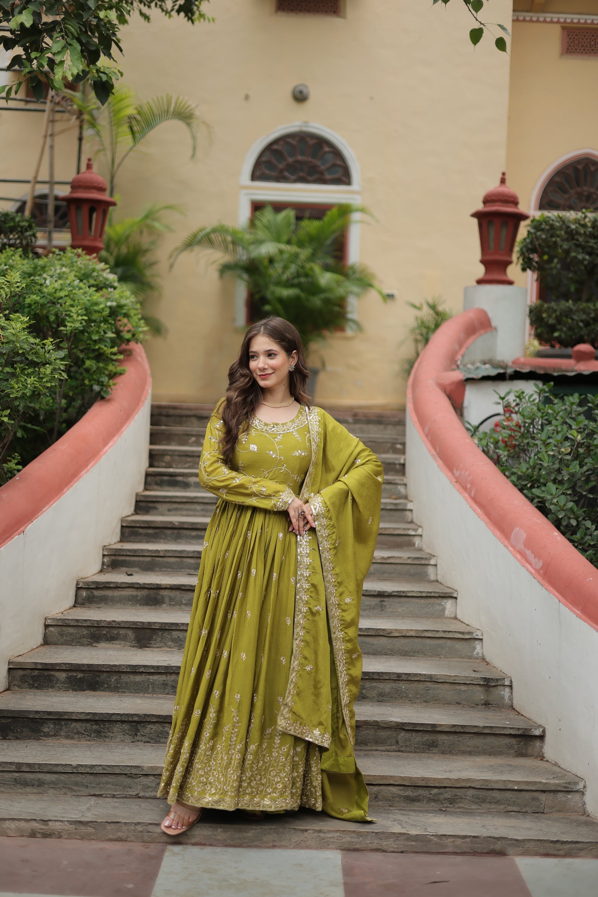 Paridhi Parrot Green Georgette Embroidered Kurti Sharara Set