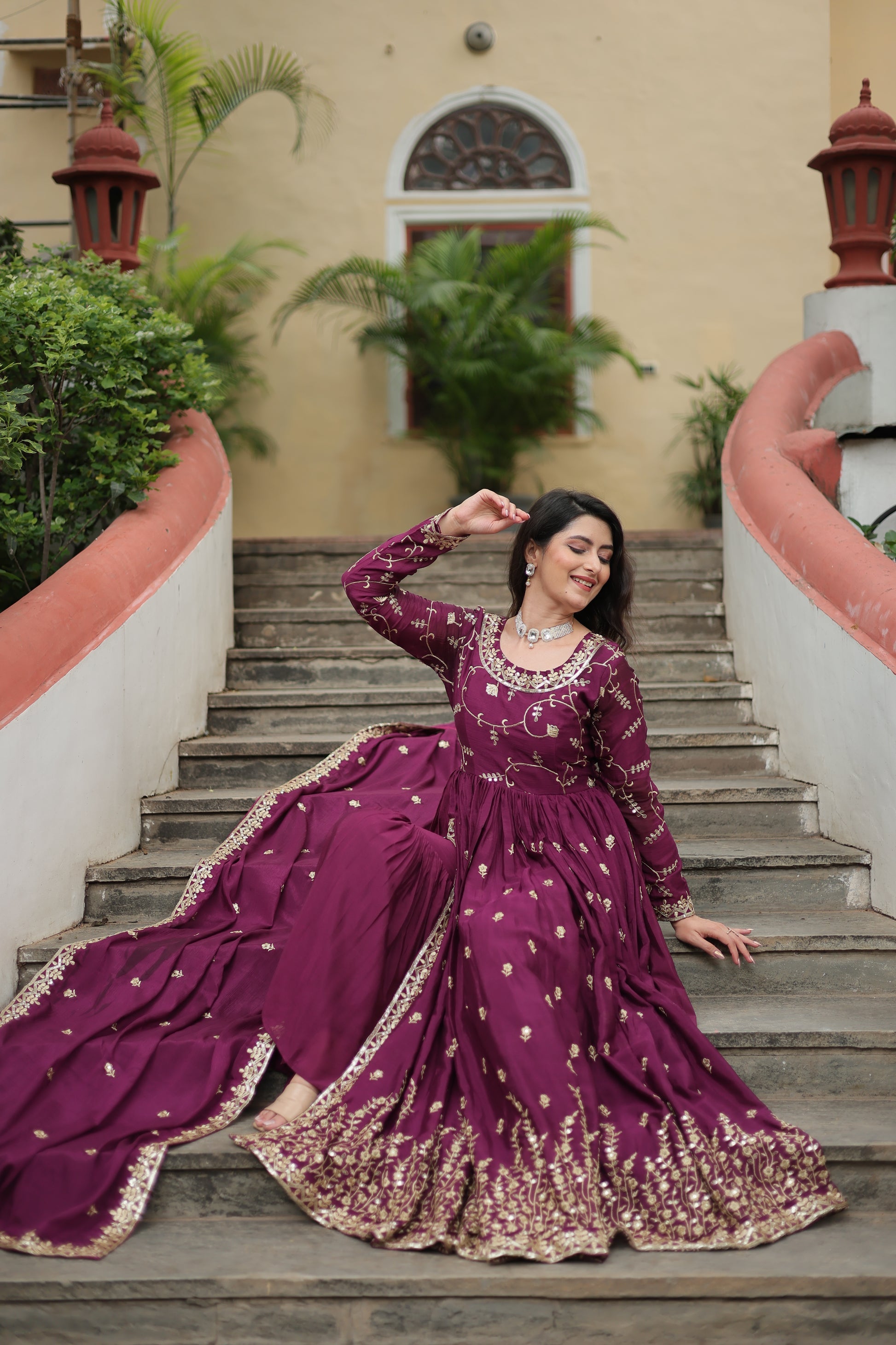 Paridhi Wine Georgette Embroidered Kurti Sharara Set