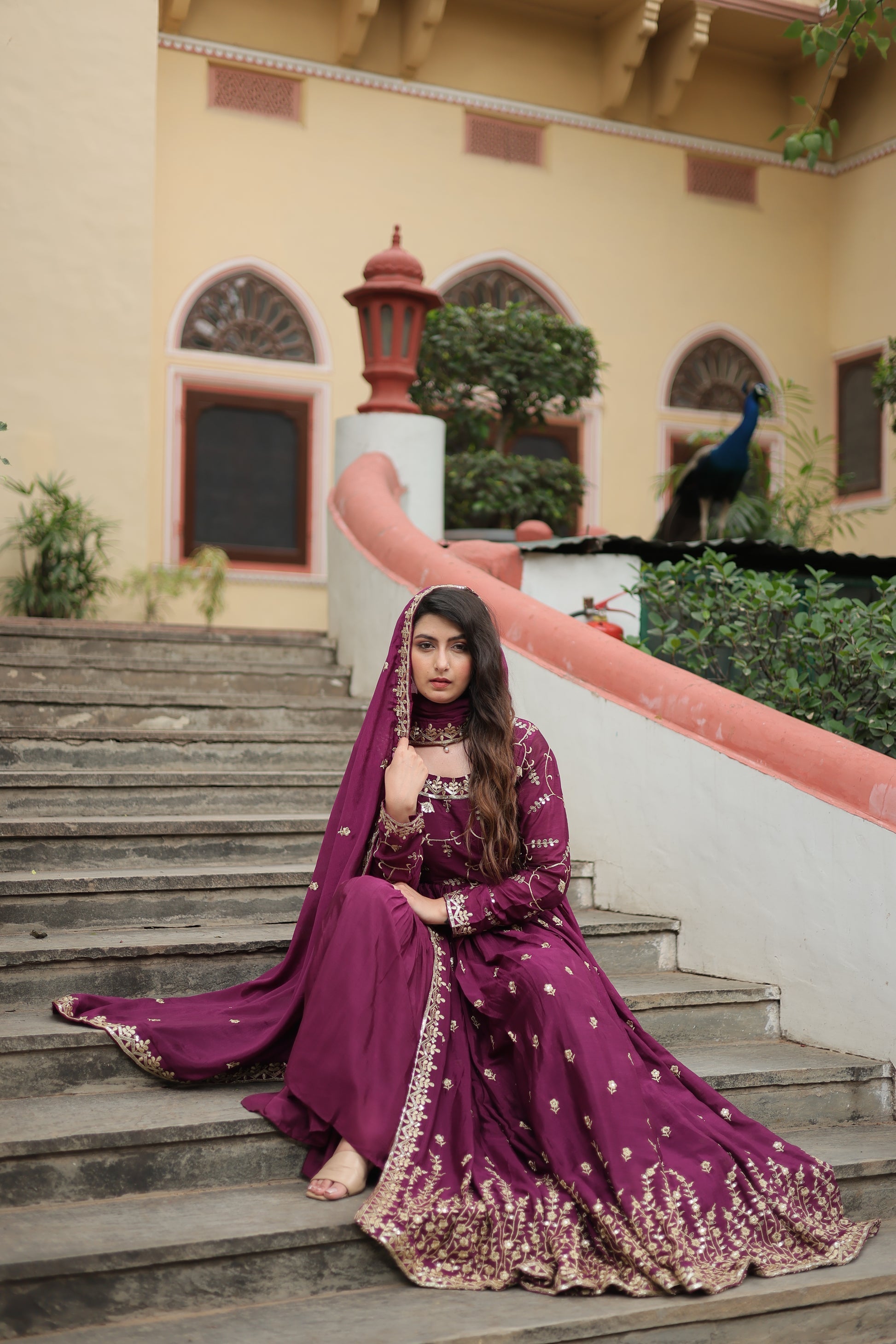 Paridhi Wine Georgette Embroidered Kurti Sharara Set