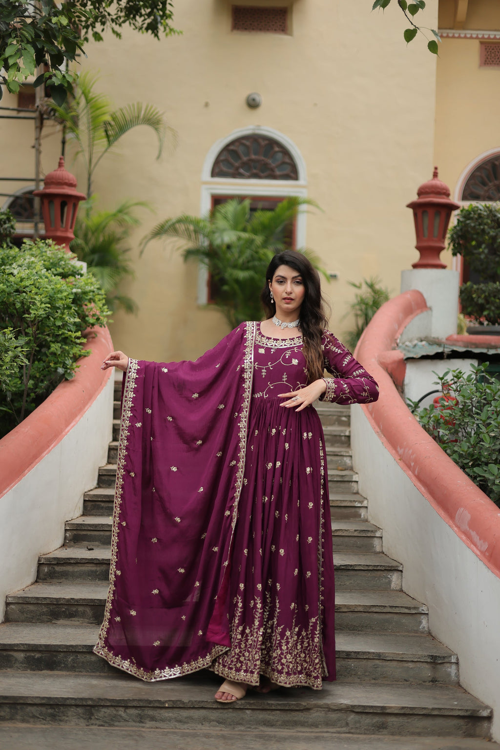 Paridhi Wine Georgette Embroidered Kurti Sharara Set