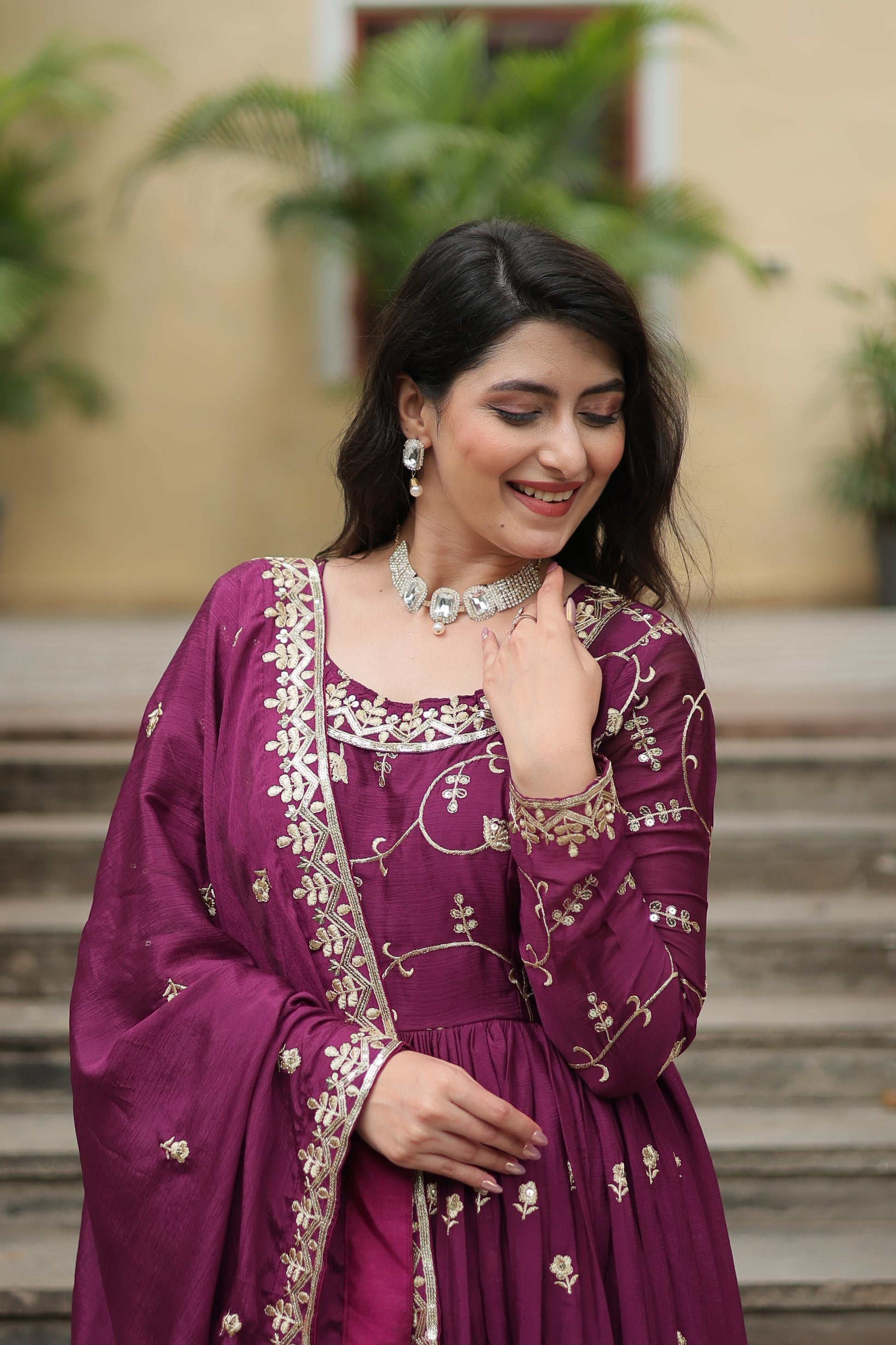 Paridhi Wine Georgette Embroidered Kurti Sharara Set