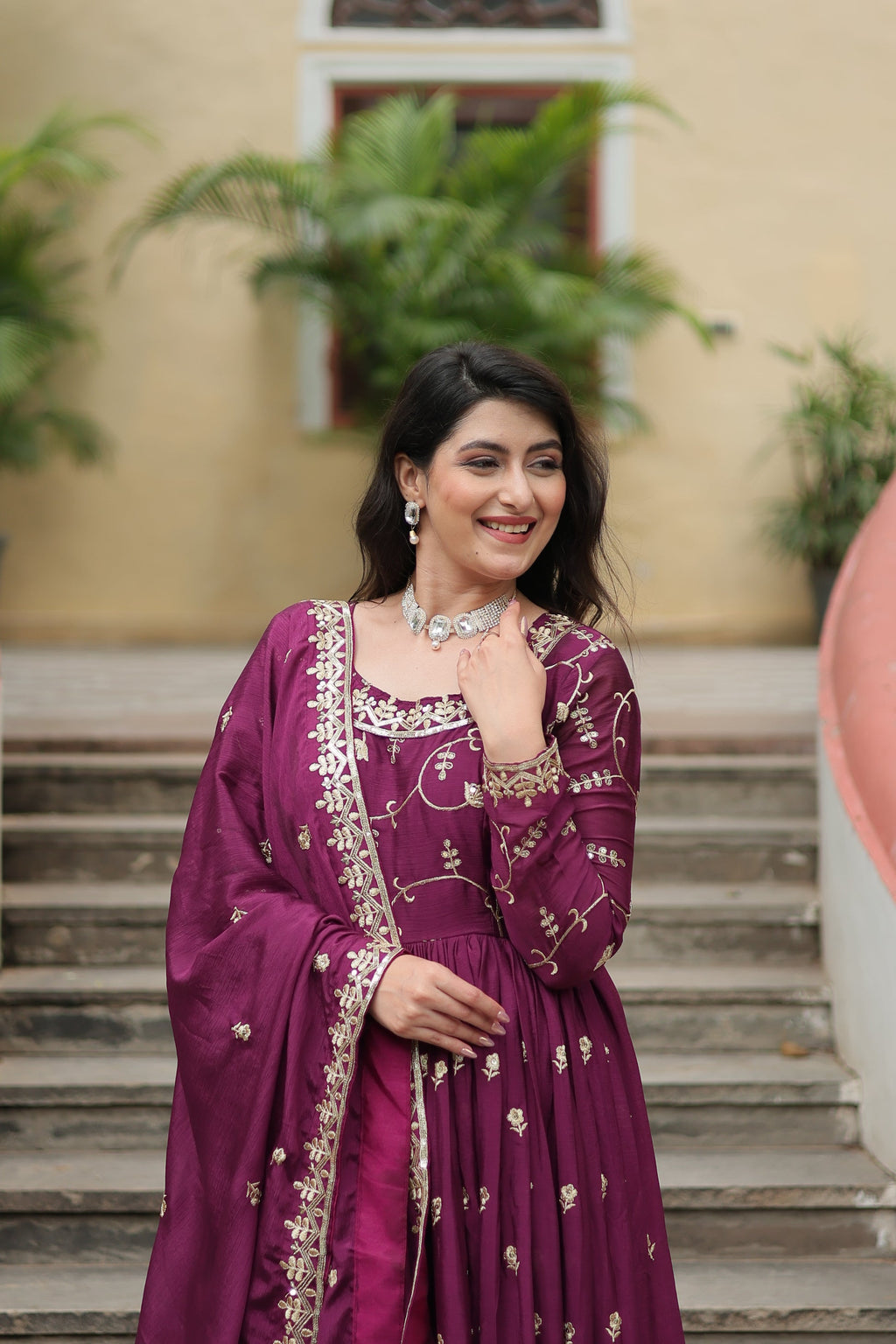 Paridhi Wine Georgette Embroidered Kurti Sharara Set