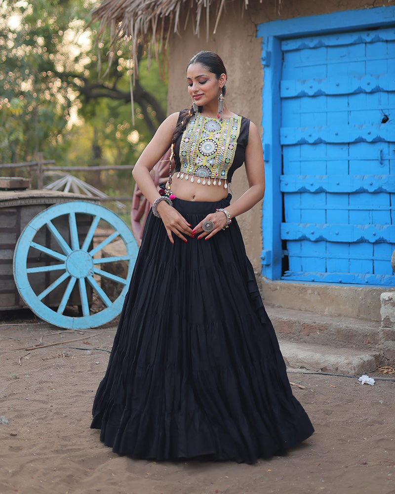 Black rayon embroidered Parnika Navratri lehenga choli set