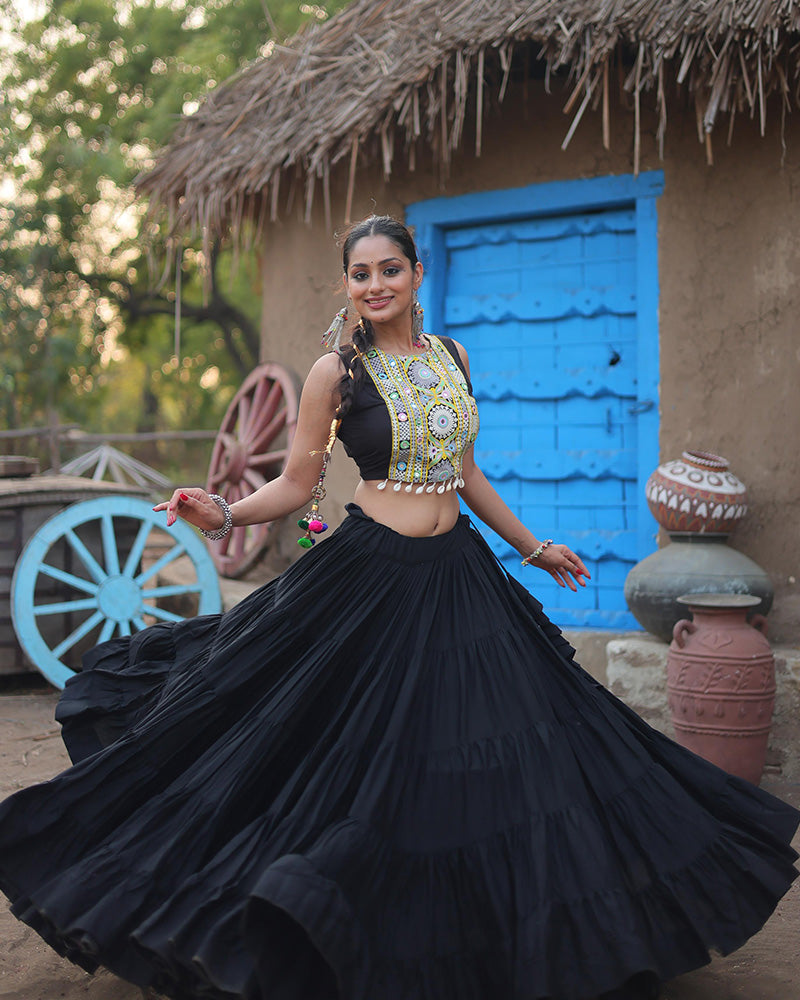 Black rayon embroidered Parnika Navratri lehenga choli set