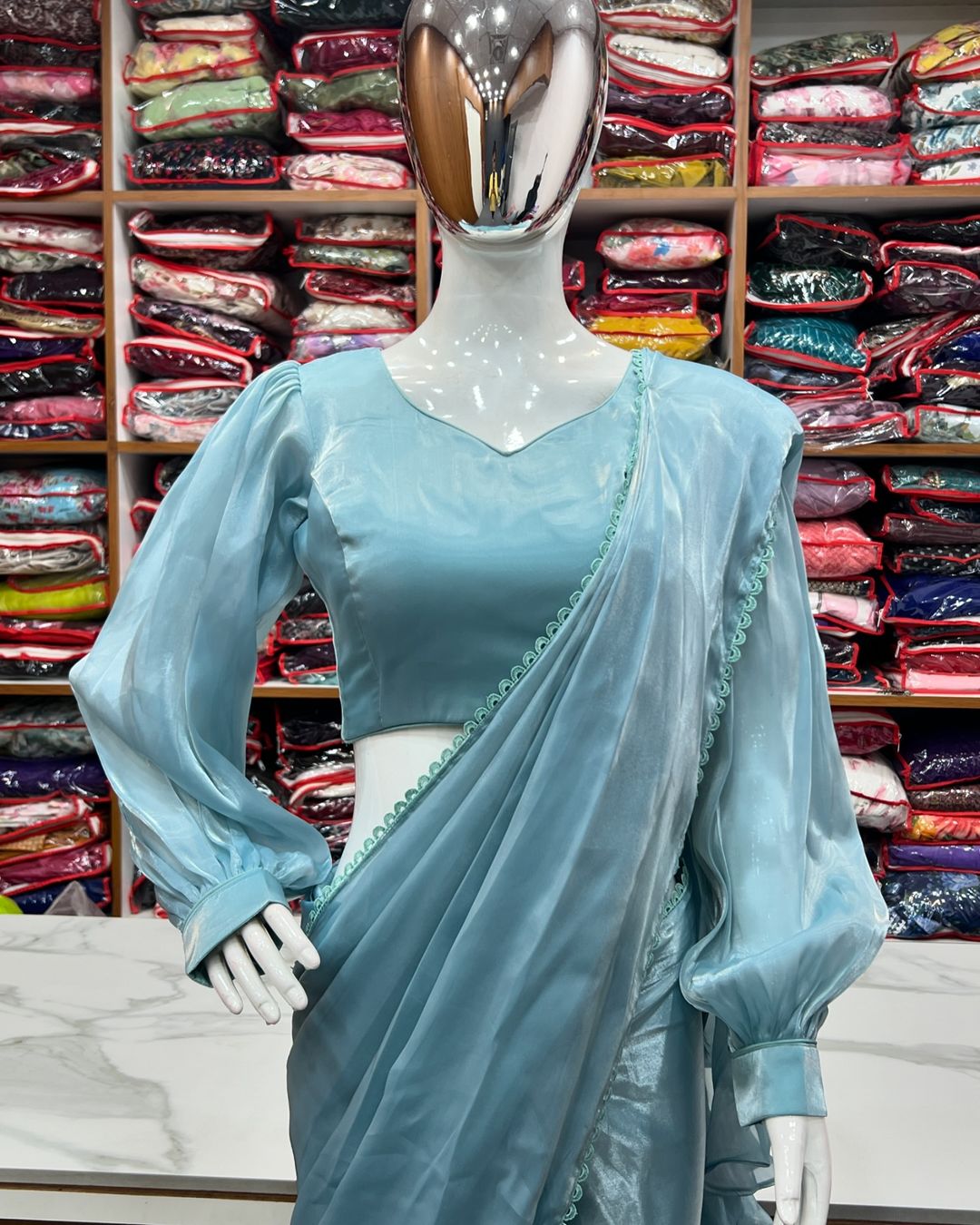 Anushree Lavender Ready-To-Wear Jimmy Choo Organza Ruffle Drapped Saree