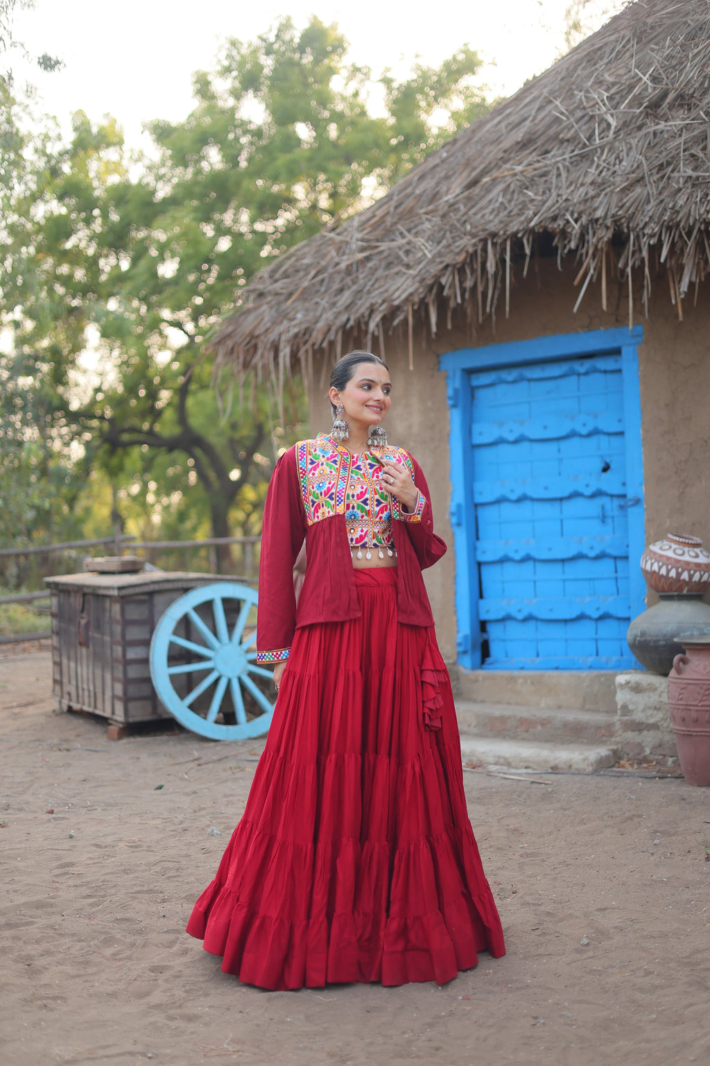 Parnika maroon rayon embroidered Navratri lehenga choli