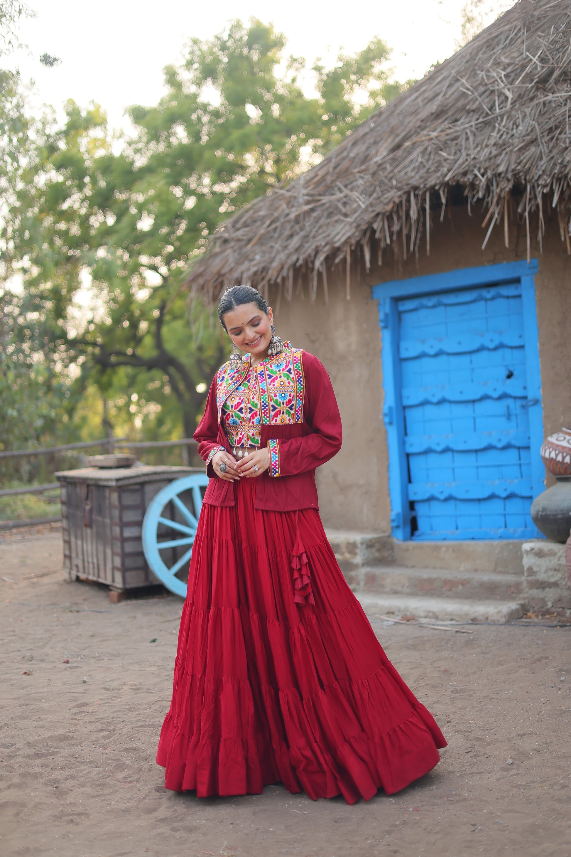 Parnika maroon rayon embroidered Navratri lehenga choli