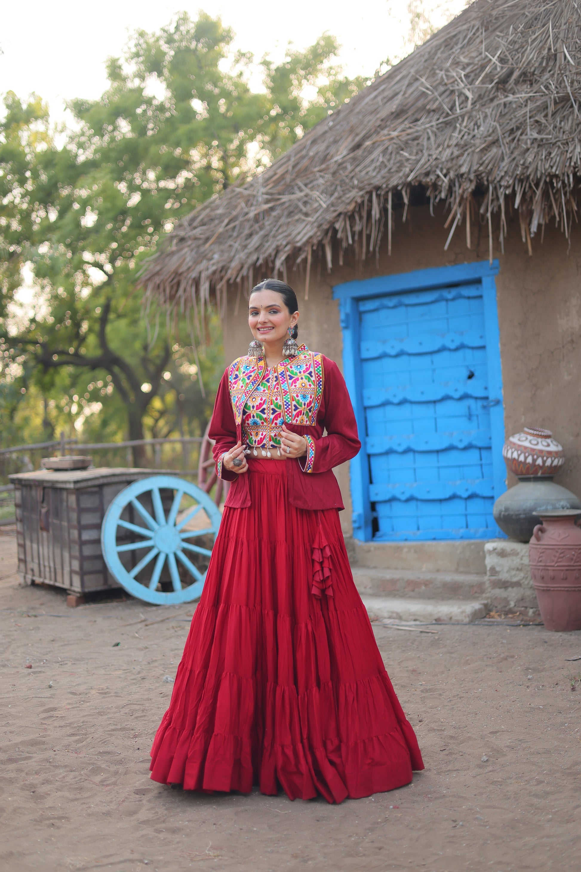 Parnika maroon rayon embroidered Navratri lehenga choli