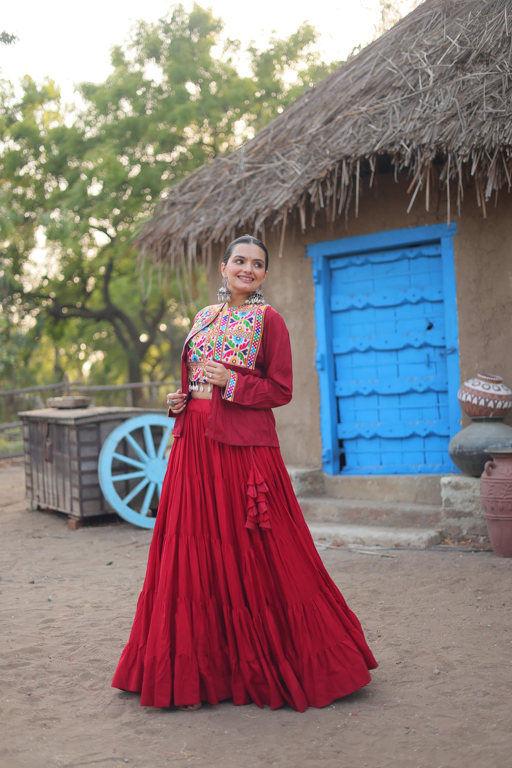 Parnika maroon rayon embroidered Navratri lehenga choli