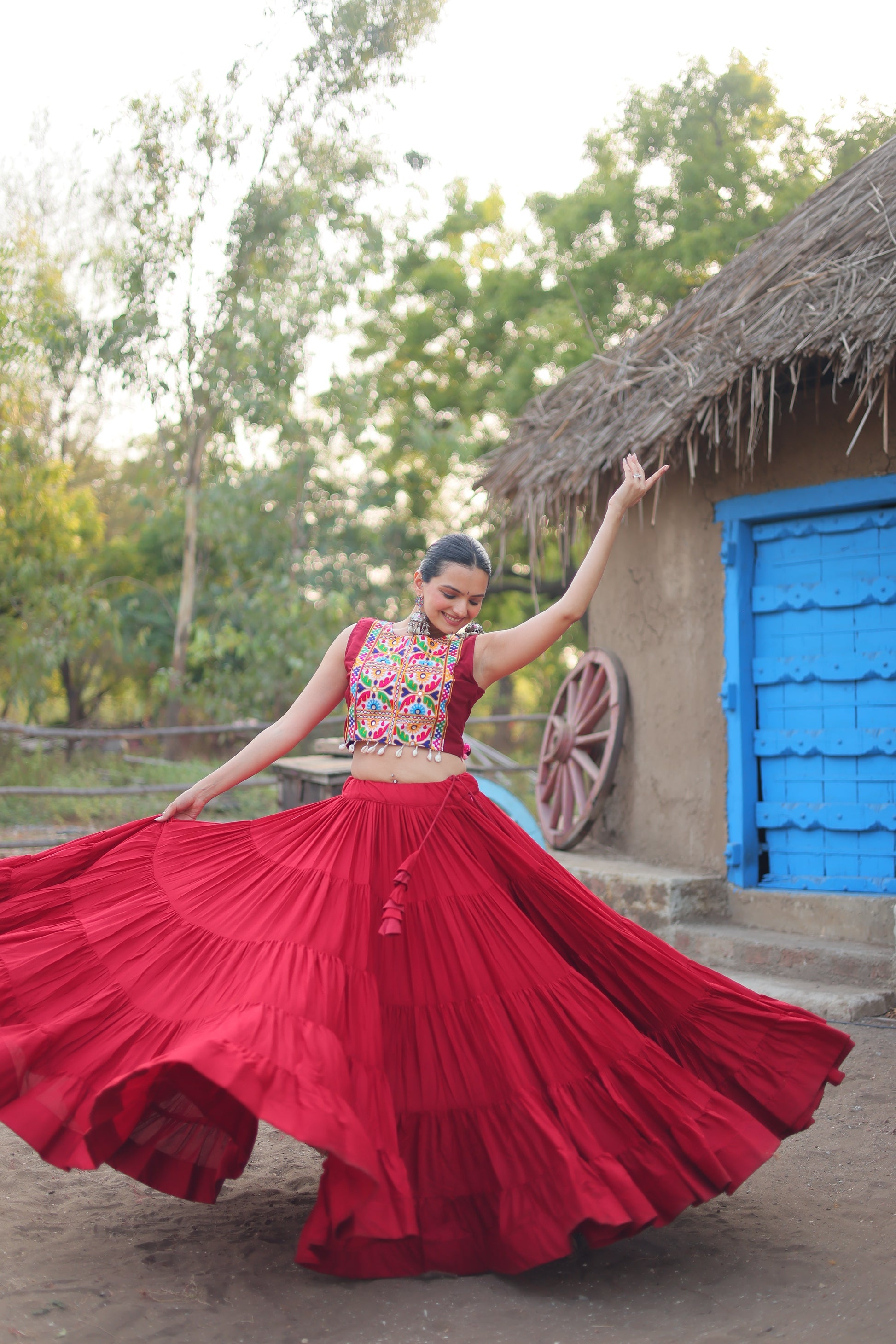 Parnika maroon rayon embroidered Navratri lehenga choli