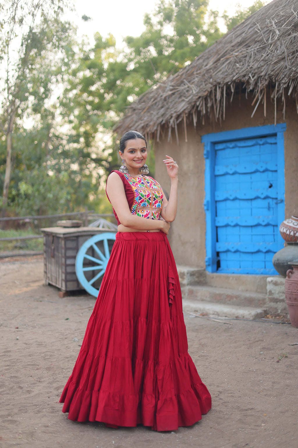 Parnika maroon rayon embroidered Navratri lehenga choli