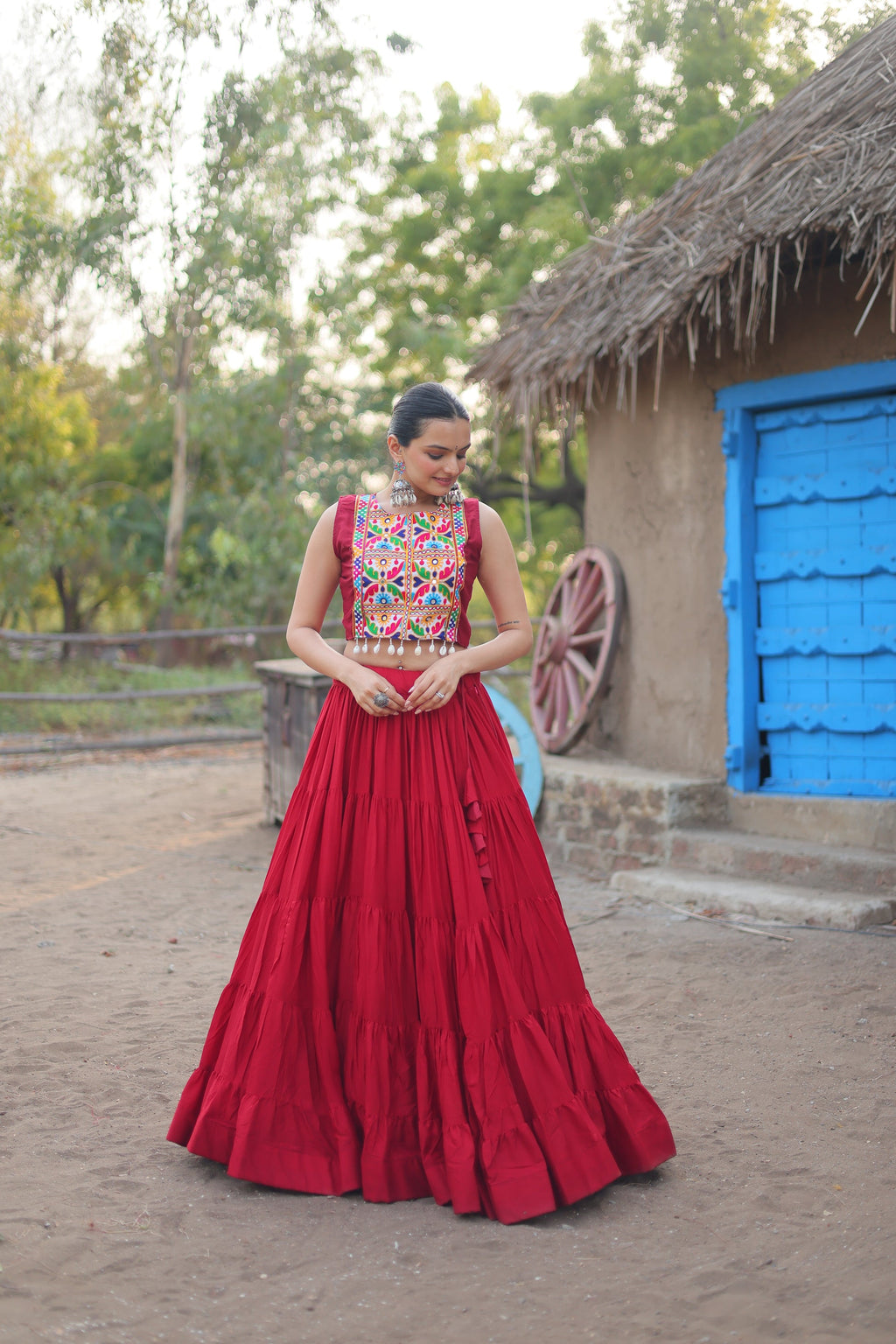 Parnika maroon rayon embroidered Navratri lehenga choli