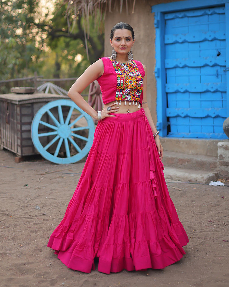 Parnika pink rayon embroidered Navratri lehenga choli